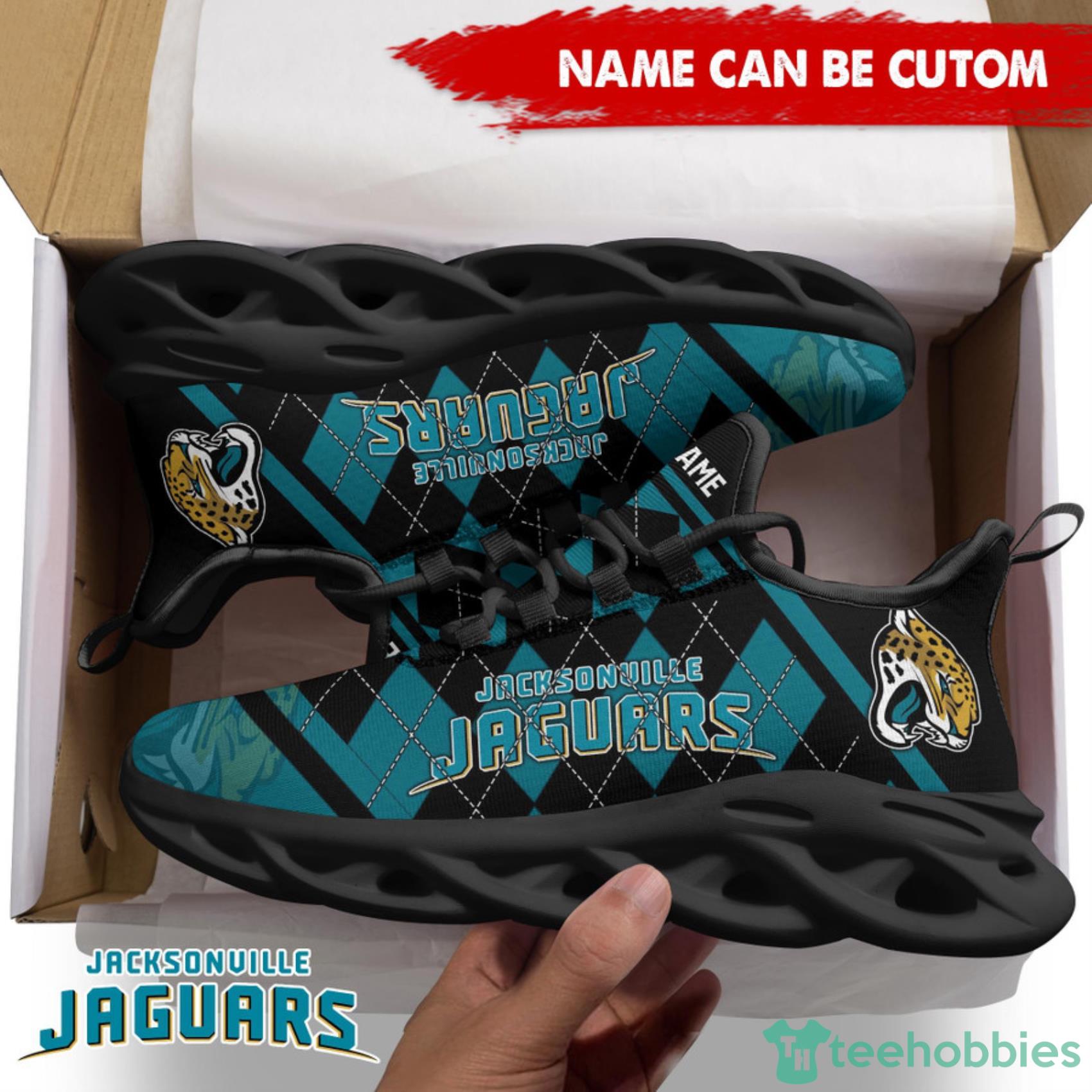 Jacksonville Jaguars NFL Custom Name Check Plaid Diagonal Pattern Max Soul Shoes Product Photo 1