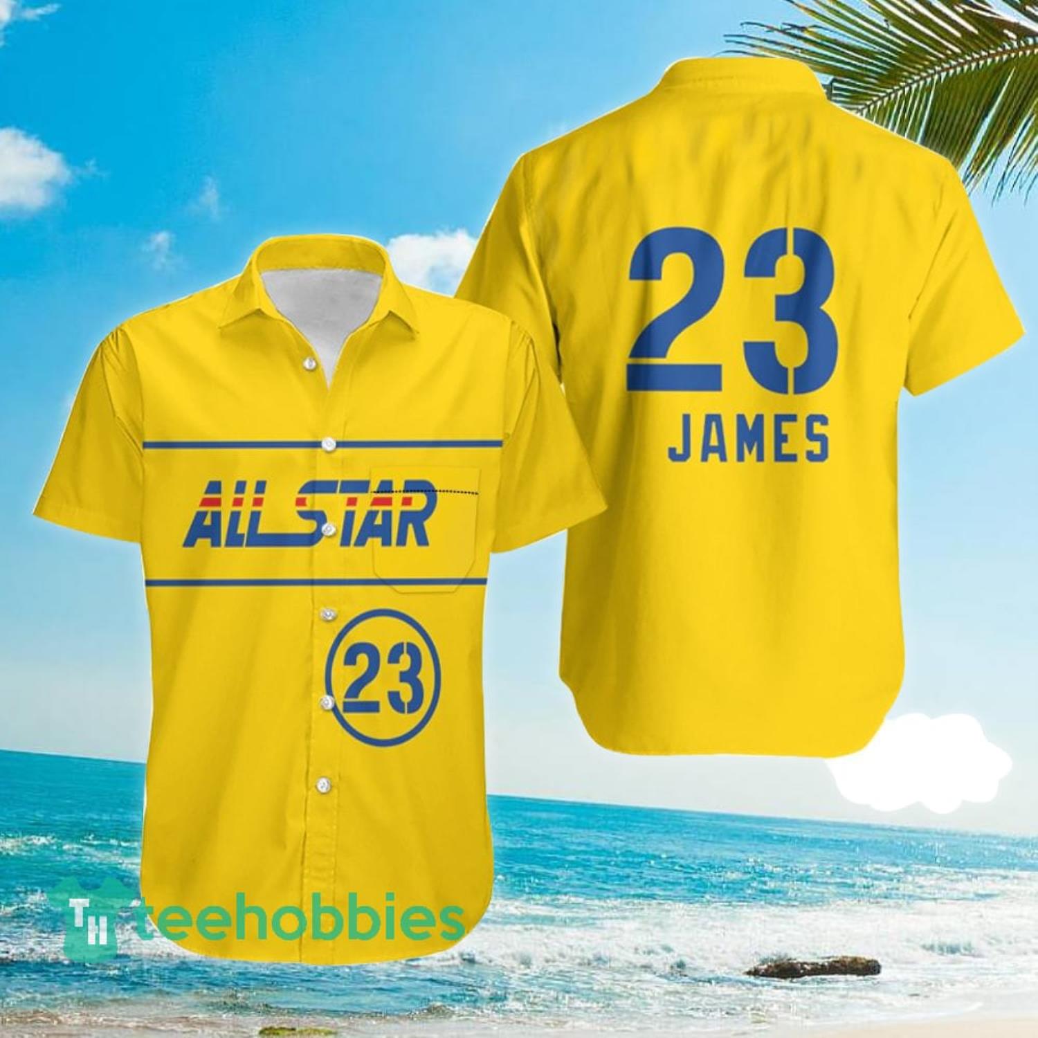 Lebron James Lakers 2021 All Star Western Conference Gold Hawaiian Shirt For Fans image Lebron James Lakers 2021 All-Star Western Conference Gold Hawaiian Shirt For Fans Product Photo 2