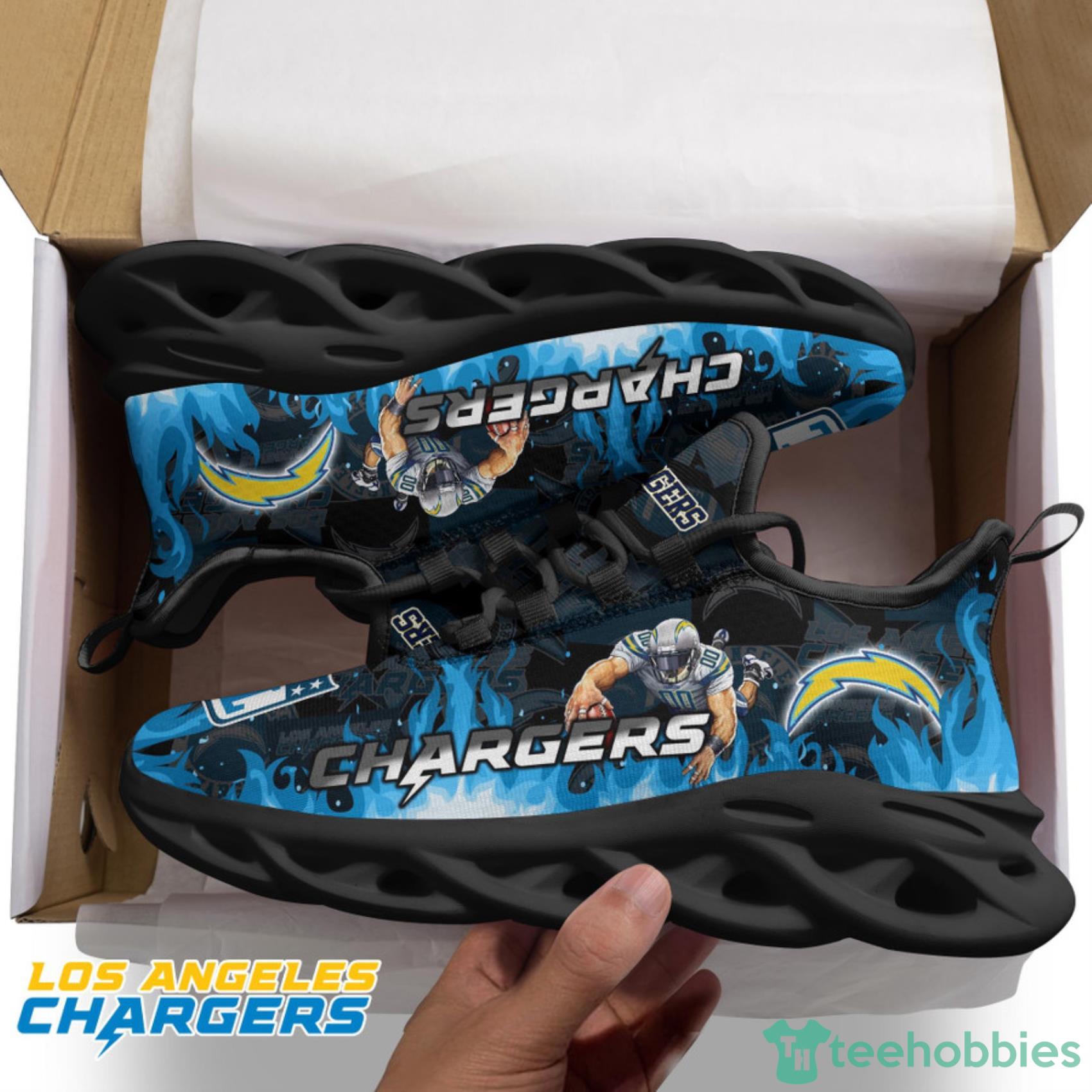 Los Angeles Chargers NFL Fire Flame And Mascot Print Max Soul Shoes For Men Women Product Photo 2