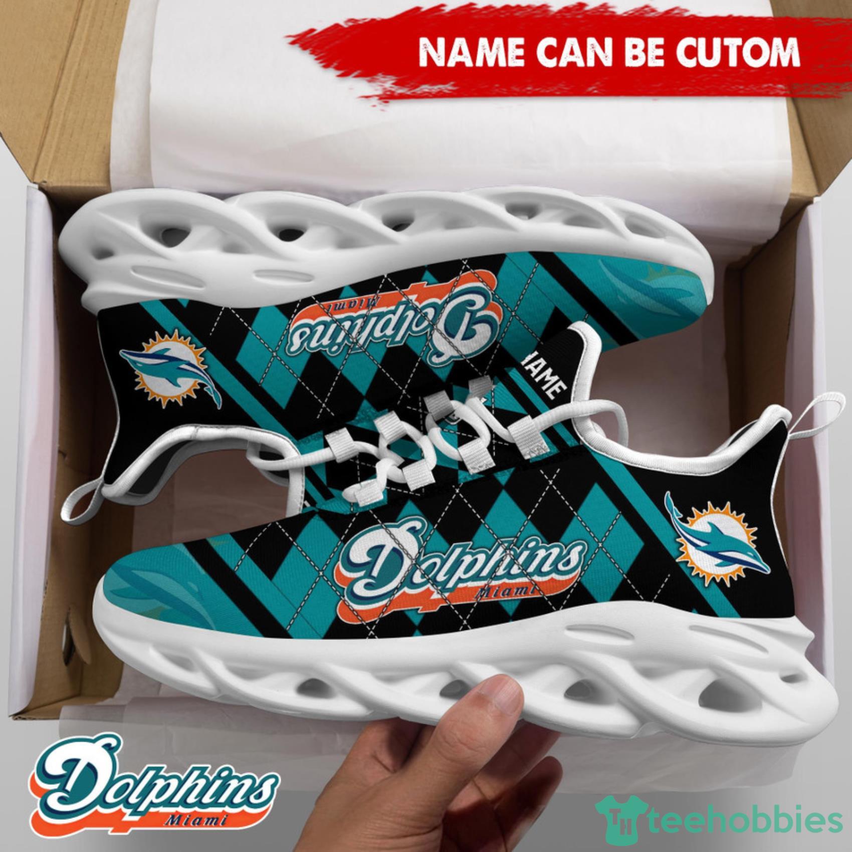 Miami Dolphins NFL Custom Name Check Plaid Diagonal Pattern Max Soul Shoes Product Photo 4