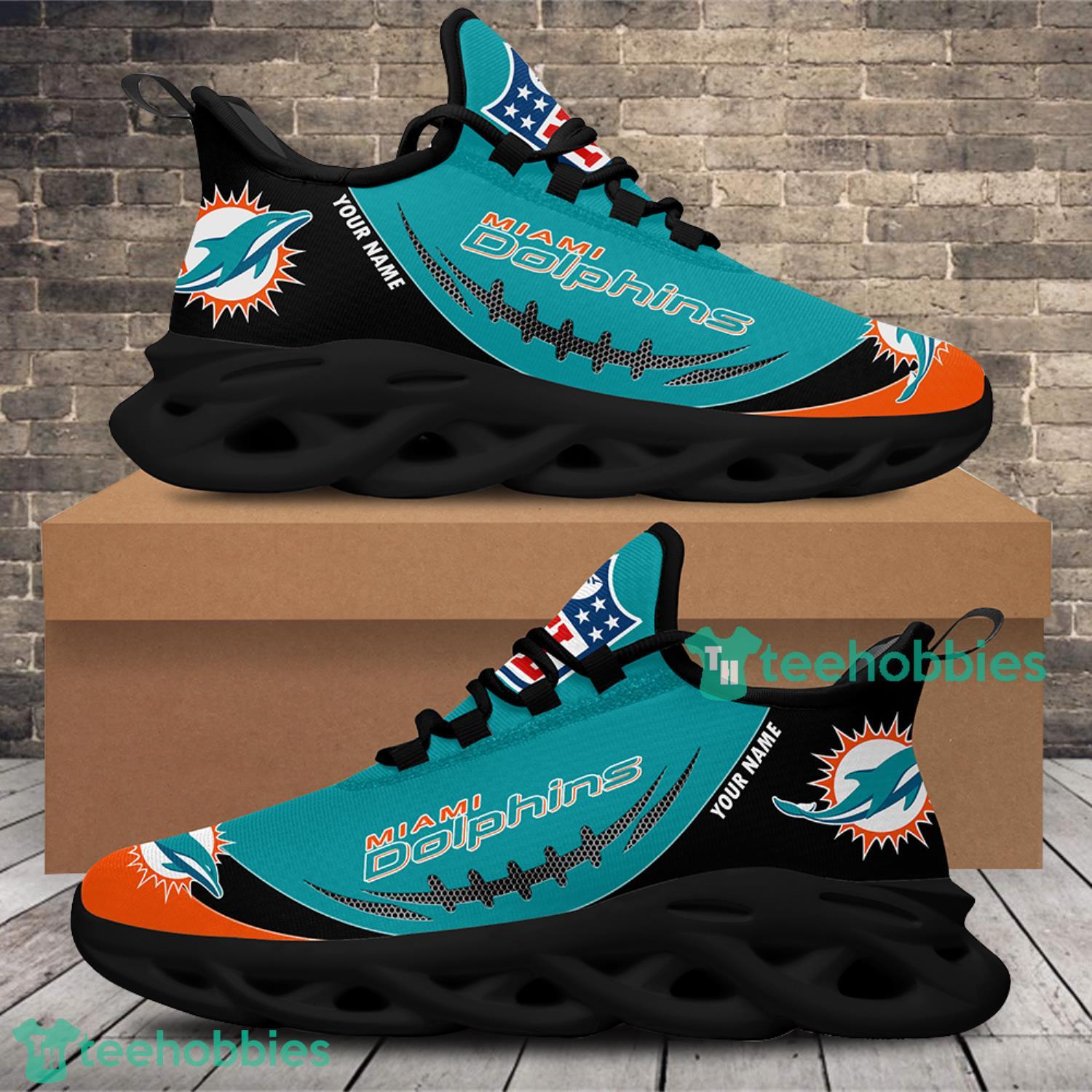 Miami Dolphins NFL Custom Name Sport Fans Gift Max Soul Shoes Product Photo 1 Miami Dolphins NFL Custom Name Sport Fans Gift Max Soul Shoes Product Photo 1
