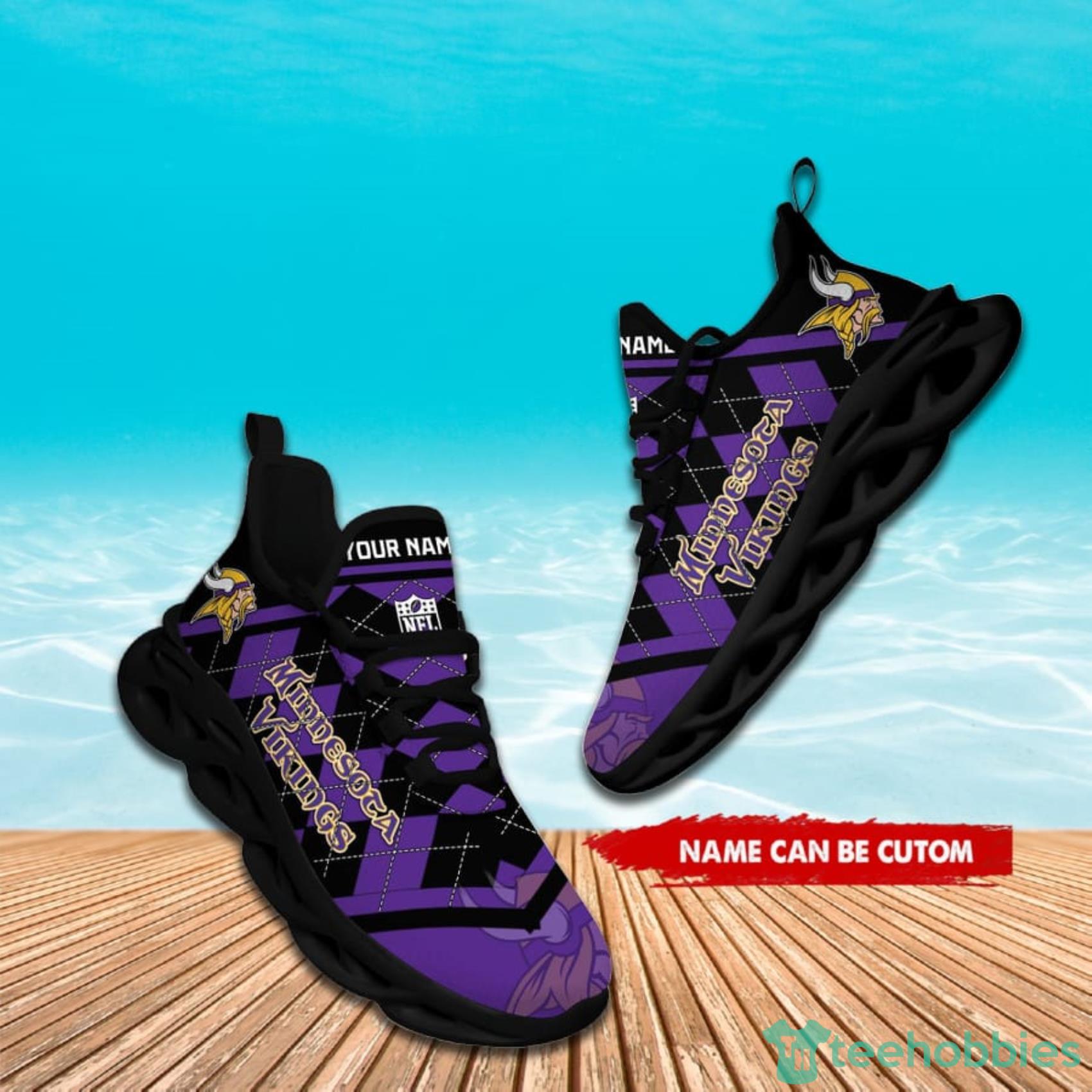 Minnesota Vikings NFL Custom Name Check Plaid Diagonal Pattern Max Soul Shoes Product Photo 6