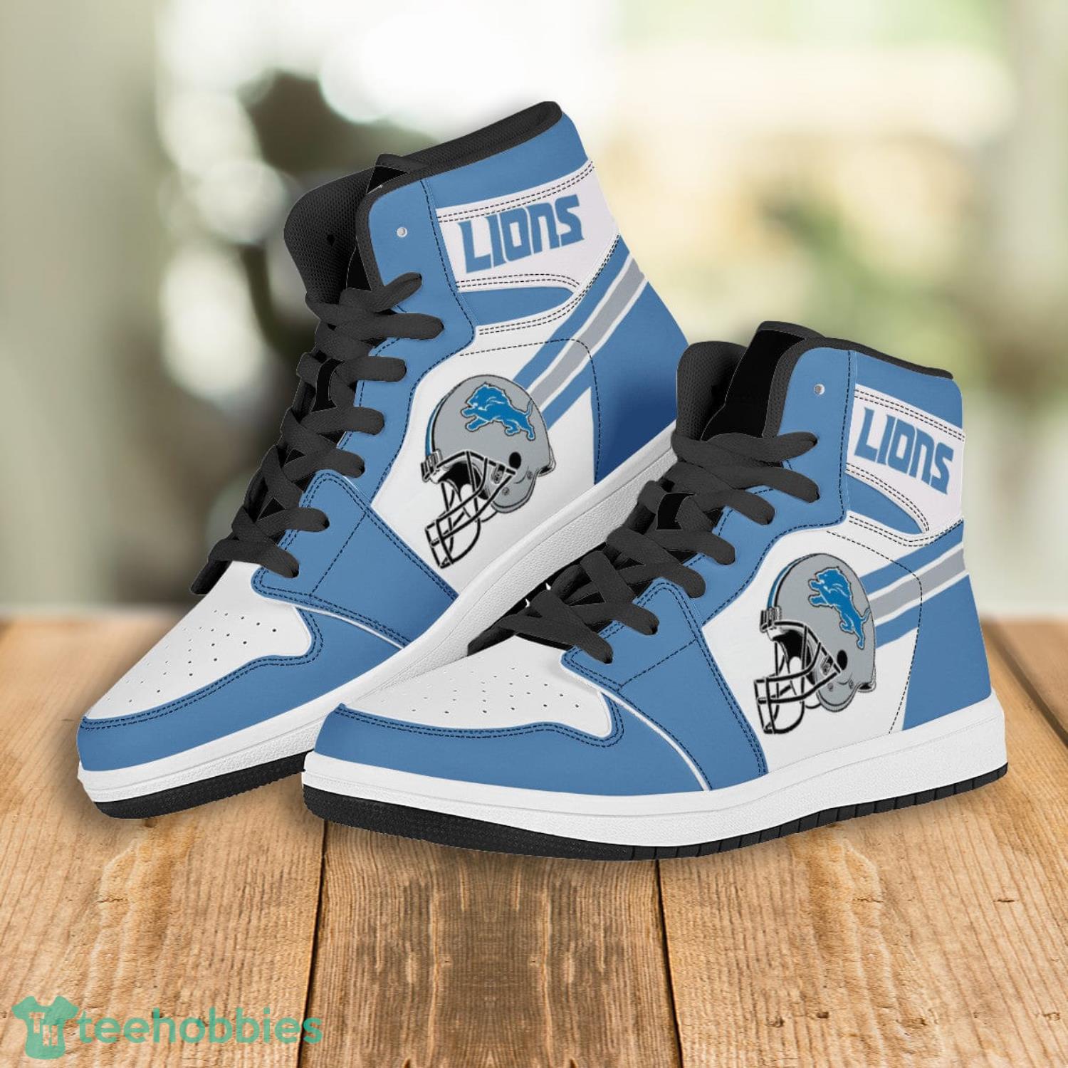 NFL Detroit Lions White Blue Air Jordan Hightop Shoes For Fans Product Photo 1