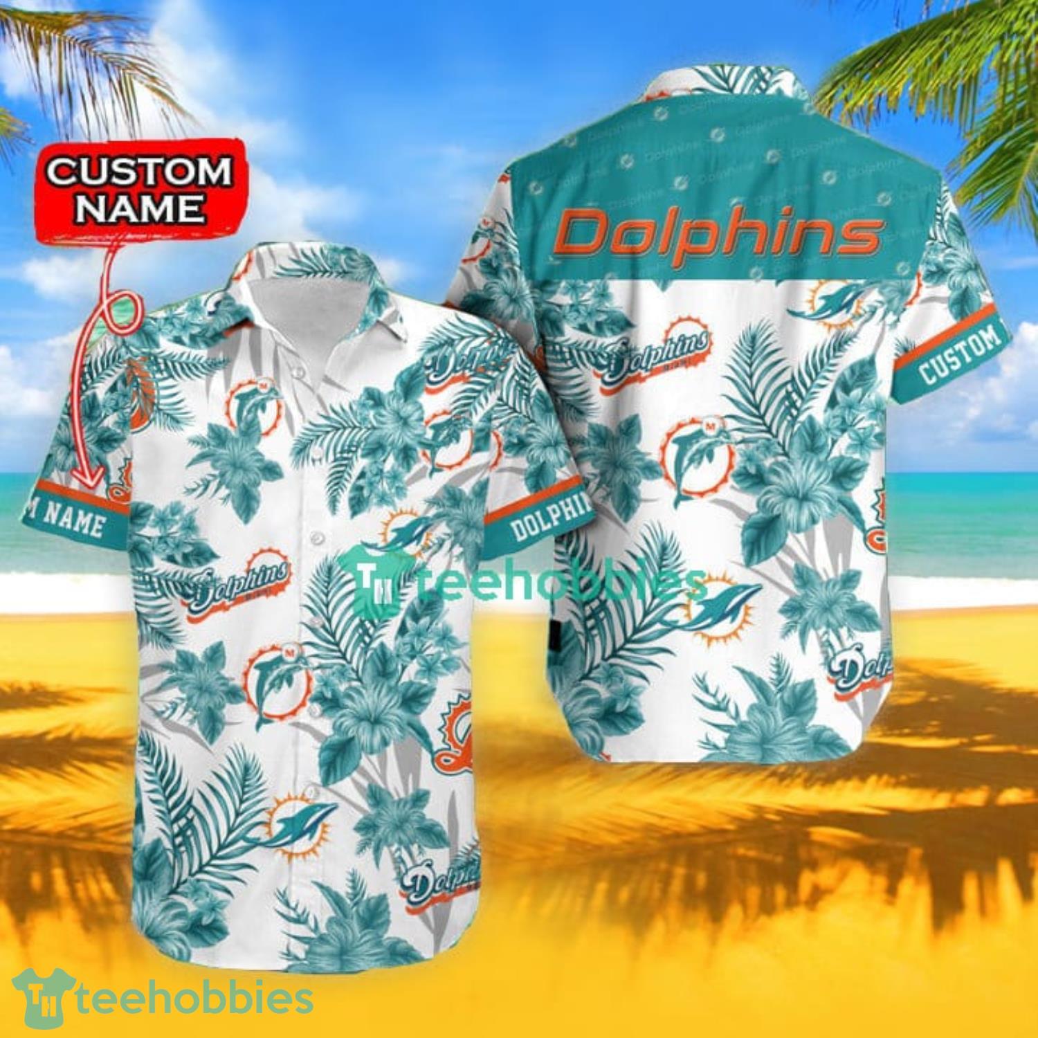 Nfl Miami Dolphins Custom Name All Over print Tropical Aloha Beach Shirt Hawaiian Shirt Product Photo 1