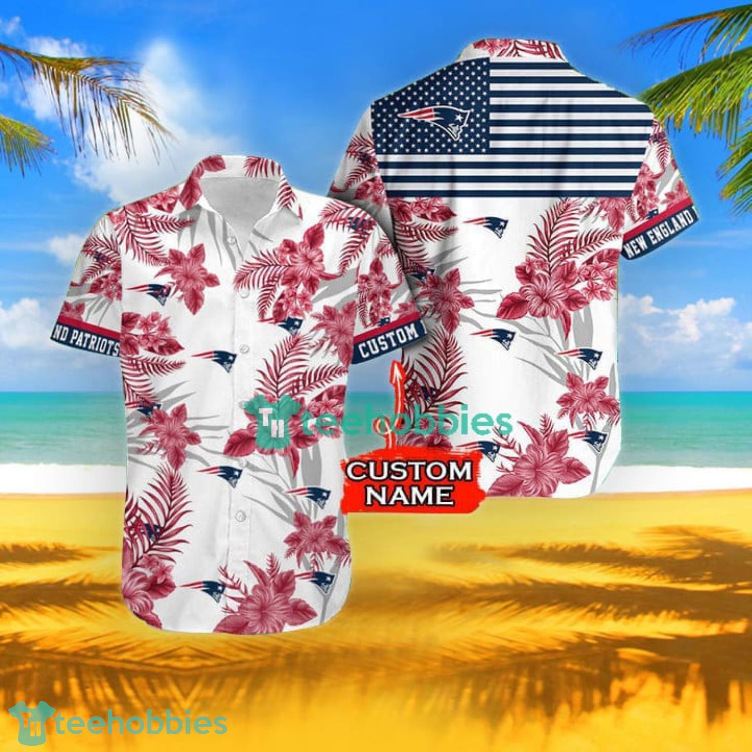 Nfl New England Patriots Fans American Flag Tropical Custom Name Aloha Beach Shirt Hawaiian Shirt Product Photo 1 Nfl New England Patriots Fans American Flag Tropical Custom Name Aloha Beach Shirt Hawaiian Shirt Product Photo 1
