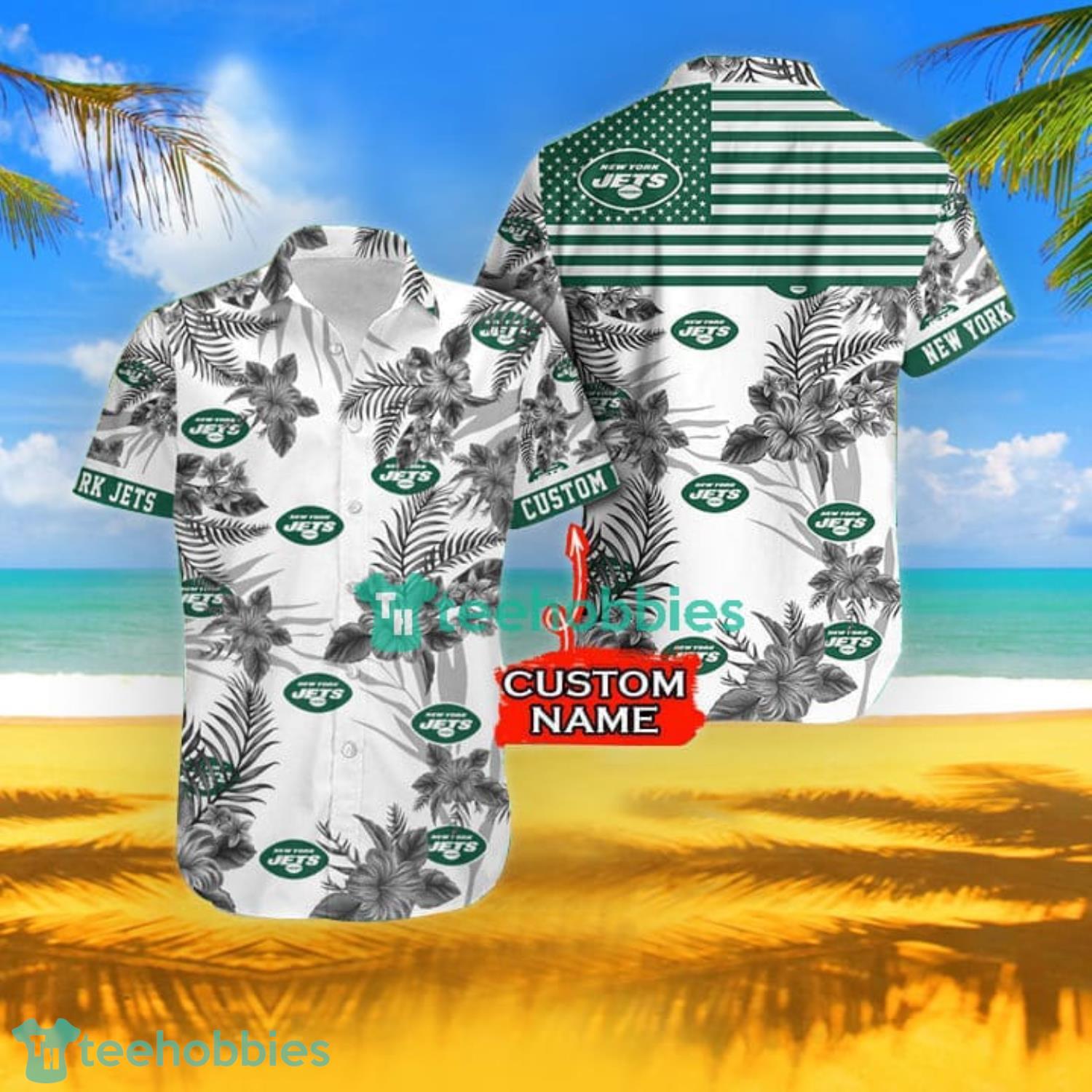 Custom Name NFL New York Jets Special Hawaiian Design Button Shirt