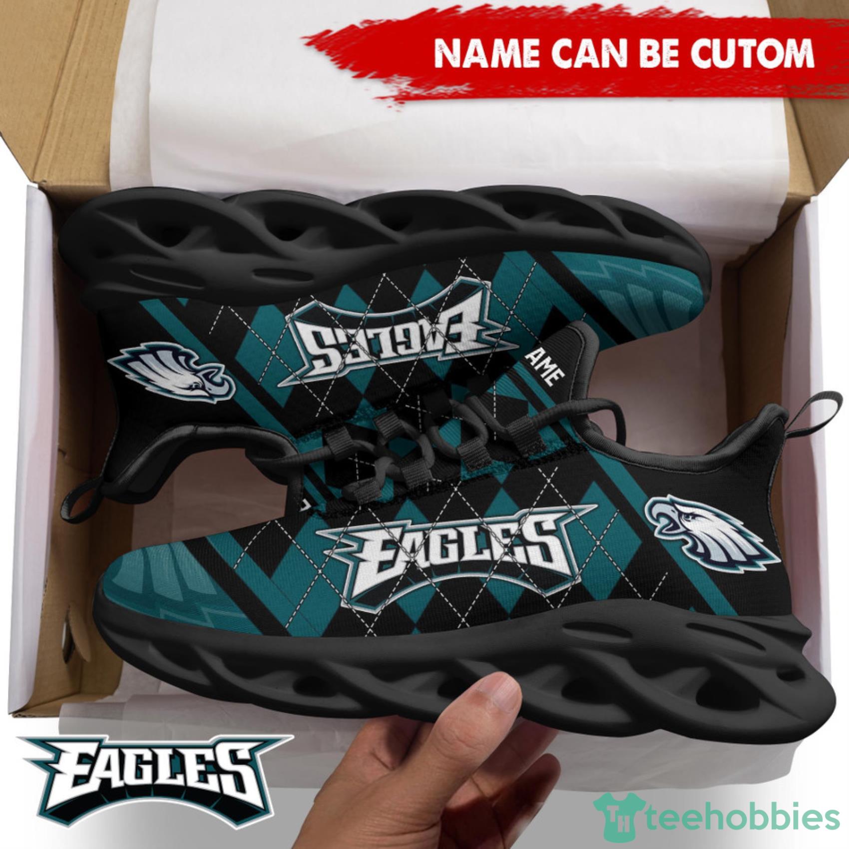 Philadelphia Eagles NFL Custom Name Check Plaid Diagonal Pattern Max Soul Shoes Product Photo 1