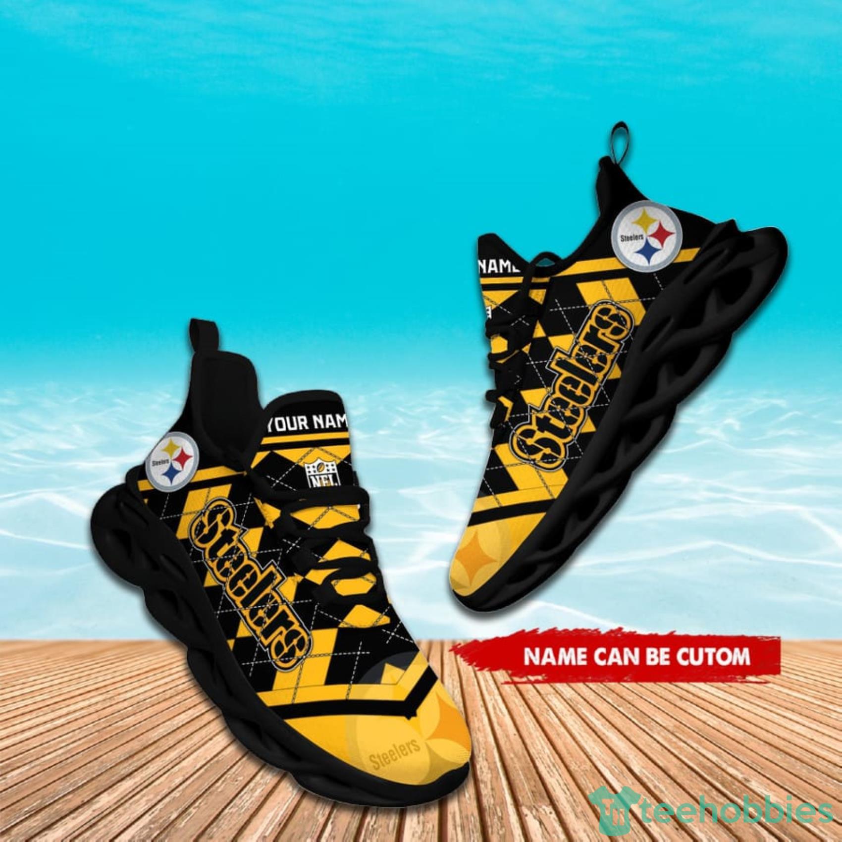 Pittsburgh Steelers NFL Custom Name Check Plaid Diagonal Pattern Max Soul Shoes Product Photo 6