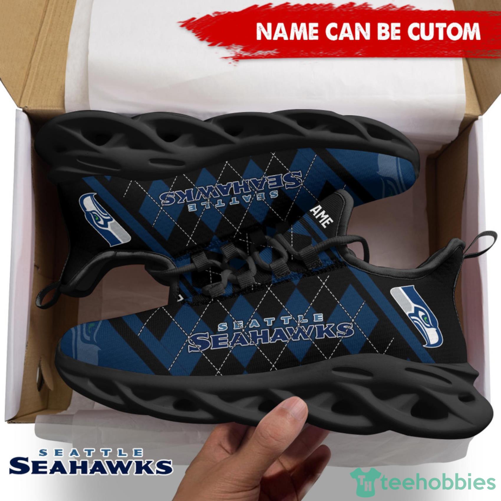 Seattle Seahawks NFL Custom Name Check Plaid Diagonal Pattern Max Soul Shoes Product Photo 1