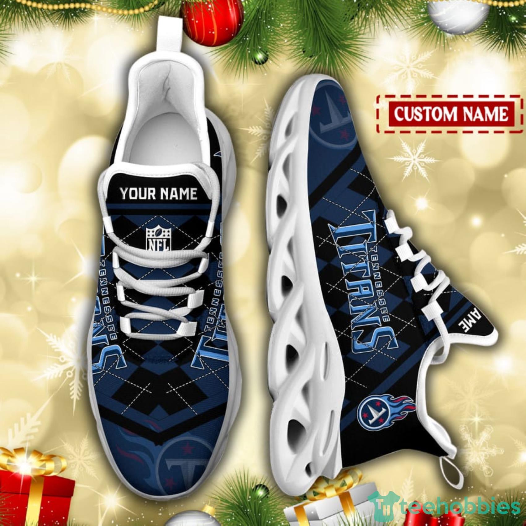 Tennessee Titans NFL Custom Name Check Plaid Diagonal Pattern Max Soul Shoes Product Photo 5