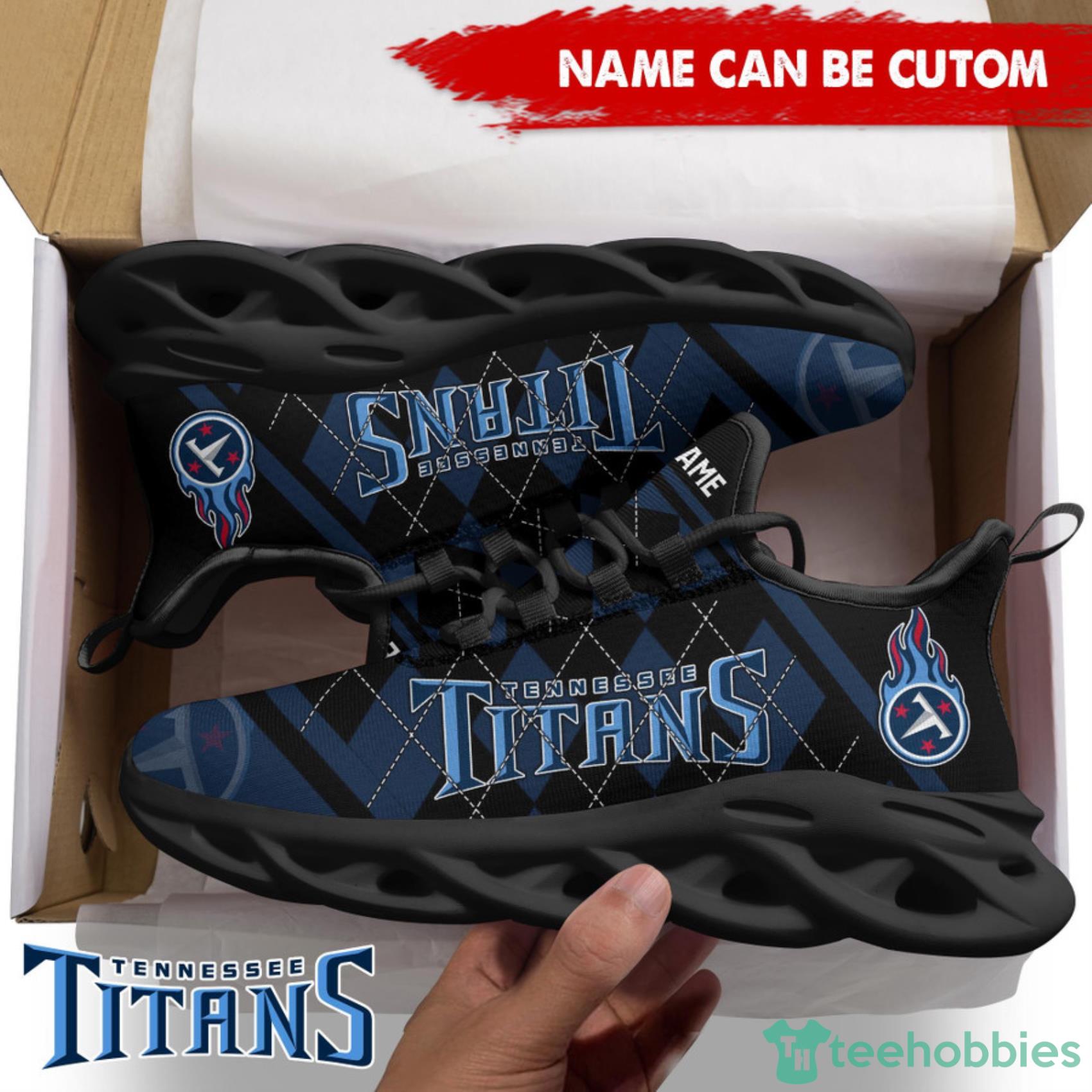 Tennessee Titans NFL Custom Name Check Plaid Diagonal Pattern Max Soul Shoes Product Photo 1