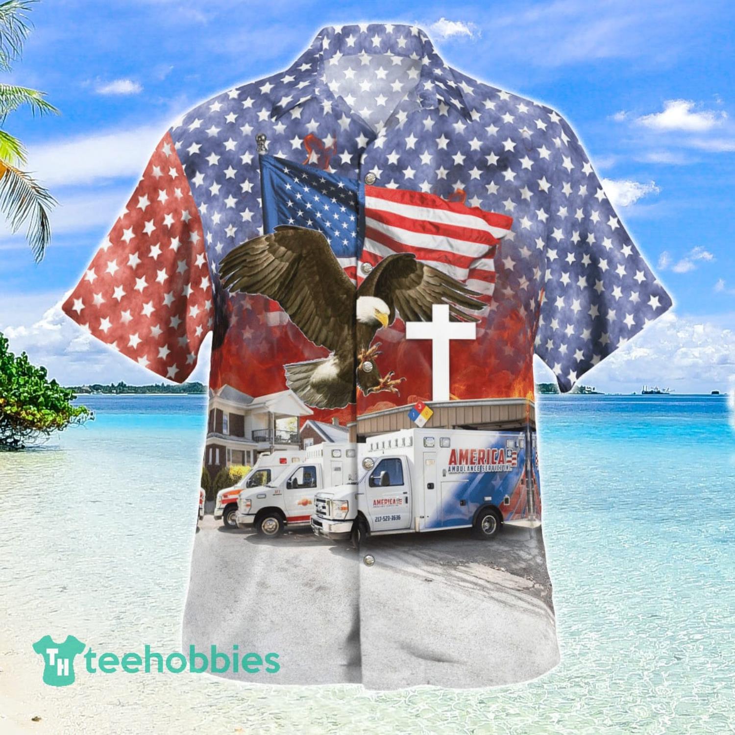 US Flag Springfield Illinois America Ambulance Hawaiian Shirt Best Gift For Summer Vacation image US Flag Springfield Illinois America Ambulance Hawaiian Shirt Best Gift For Summer Vacation Product Photo 2