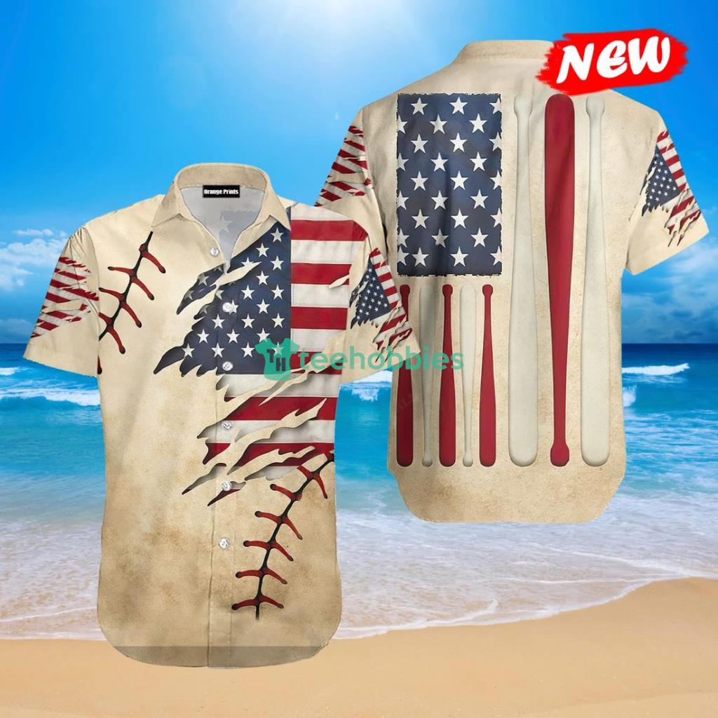 Vintage American Baseball Bat Flag Hawaiian Shirt - Vintage American Baseball Bat Flag Hawaiian Shirt