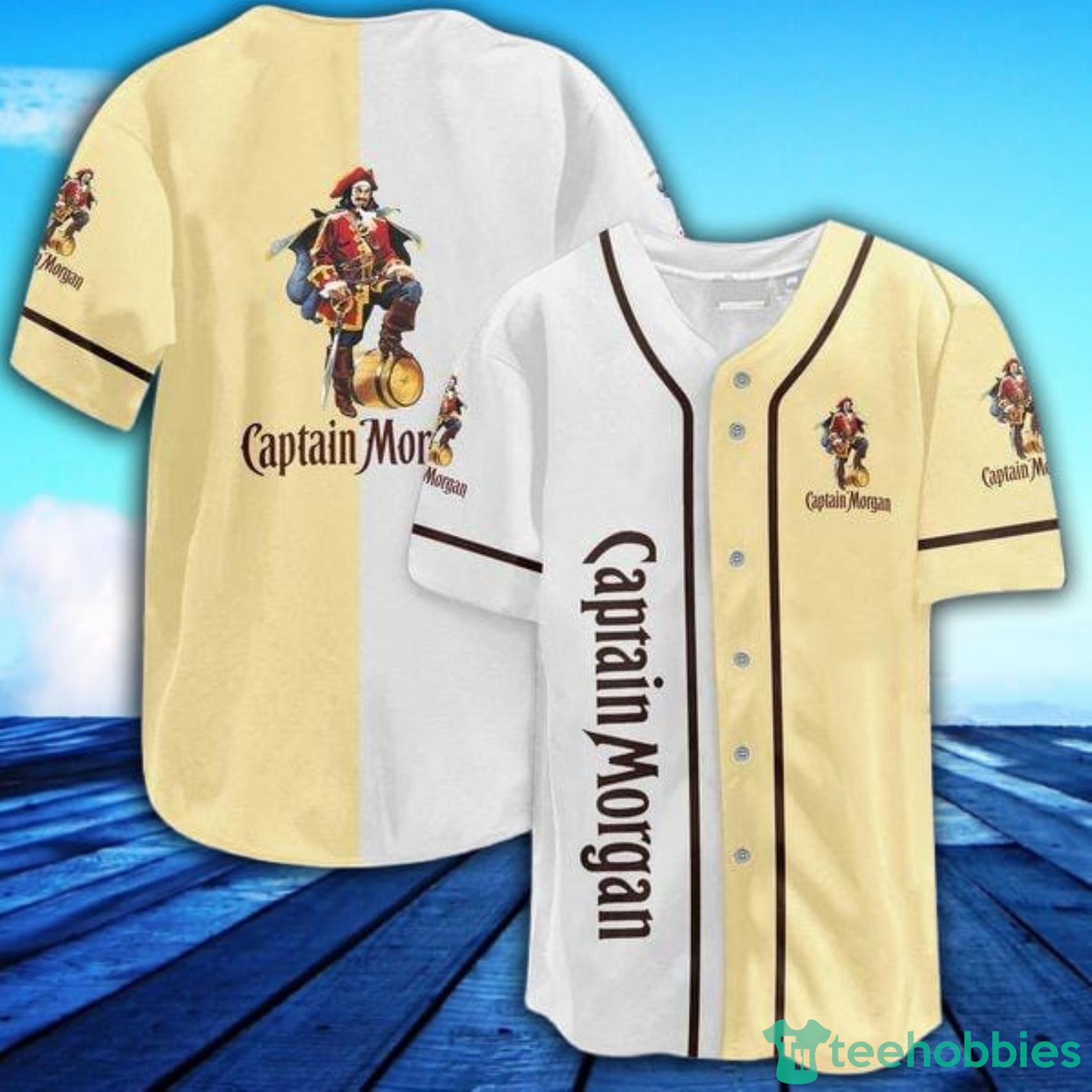 White Beige Captain Morgan AOP Full Print Baseball Jersey Shirt For Men And Women Product Photo 1 White Beige Captain Morgan AOP Full Print Baseball Jersey Shirt For Men And Women Product Photo 1