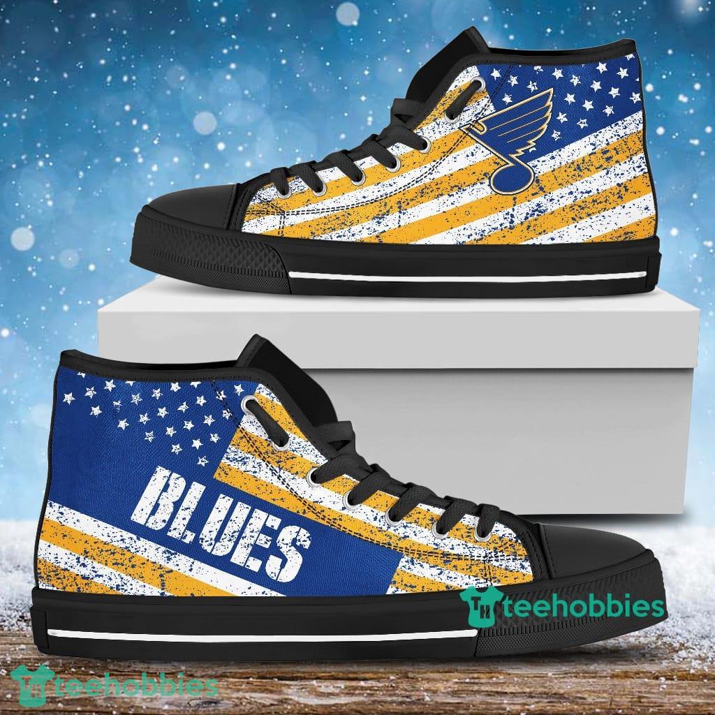 America Flag Italic Vintage Style St. Louis Blues High Top Shoes For Men And Women Product Photo 1 America Flag Italic Vintage Style St. Louis Blues High Top Shoes For Men And Women Product Photo 1