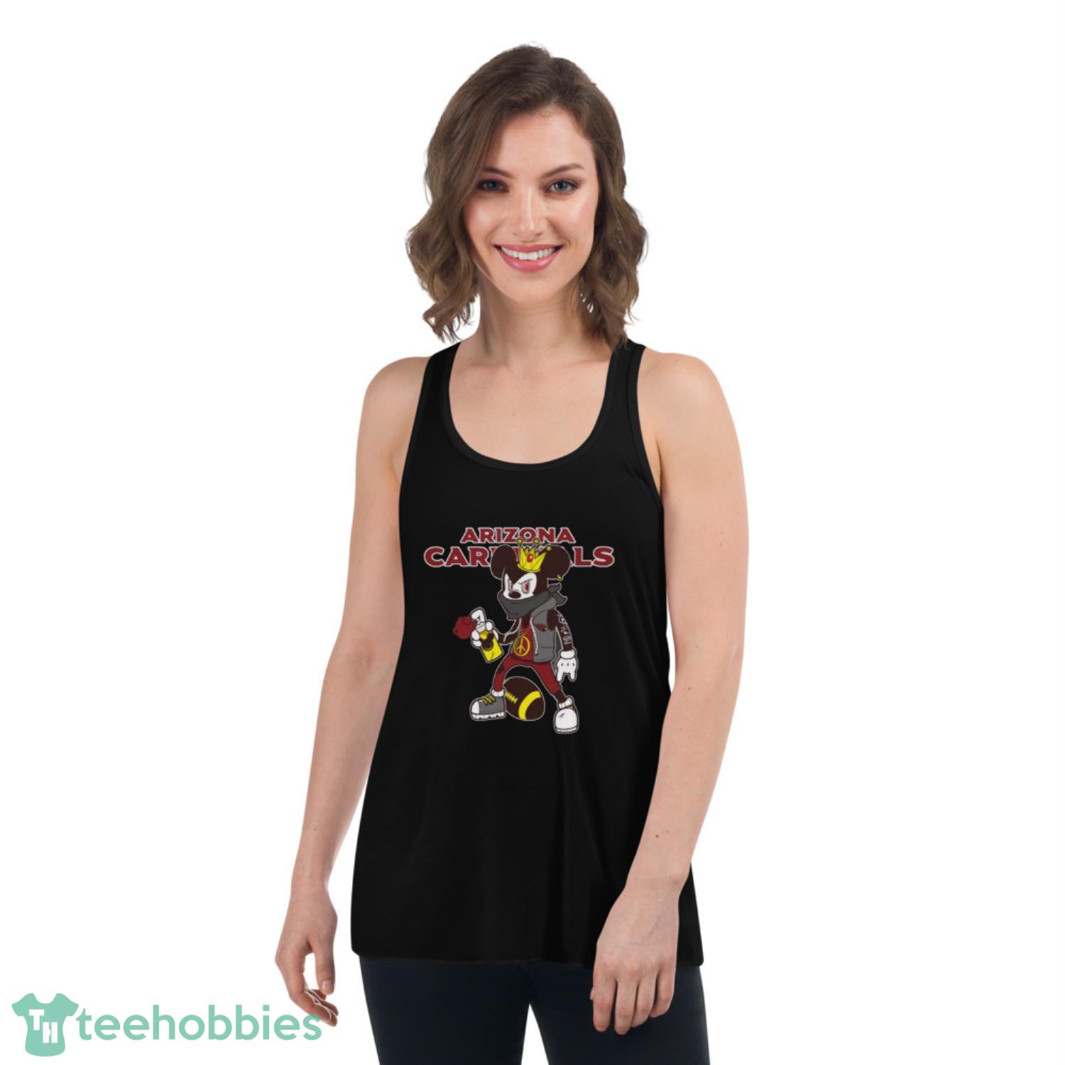 Arizona Cardinals NFL Football Mickey Peace Sign Sports T Shirt - Womens Flowy Racerback Tank Arizona Cardinals NFL Football Mickey Peace Sign Sports T Shirt - Womens Flowy Racerback Tank