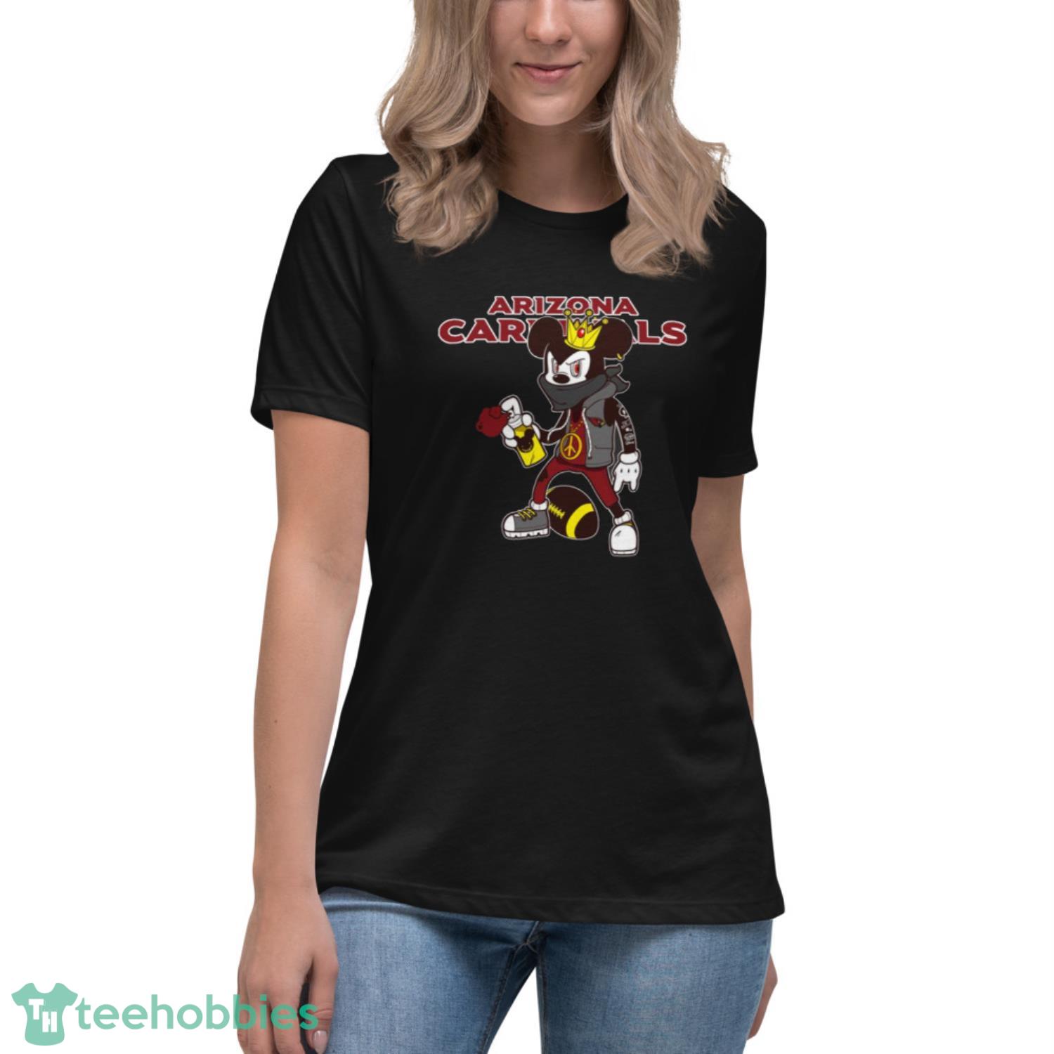 Arizona Cardinals NFL Football Mickey Peace Sign Sports T Shirt - Womens Relaxed Short Sleeve Jersey Tee Arizona Cardinals NFL Football Mickey Peace Sign Sports T Shirt - Womens Relaxed Short Sleeve Jersey Tee