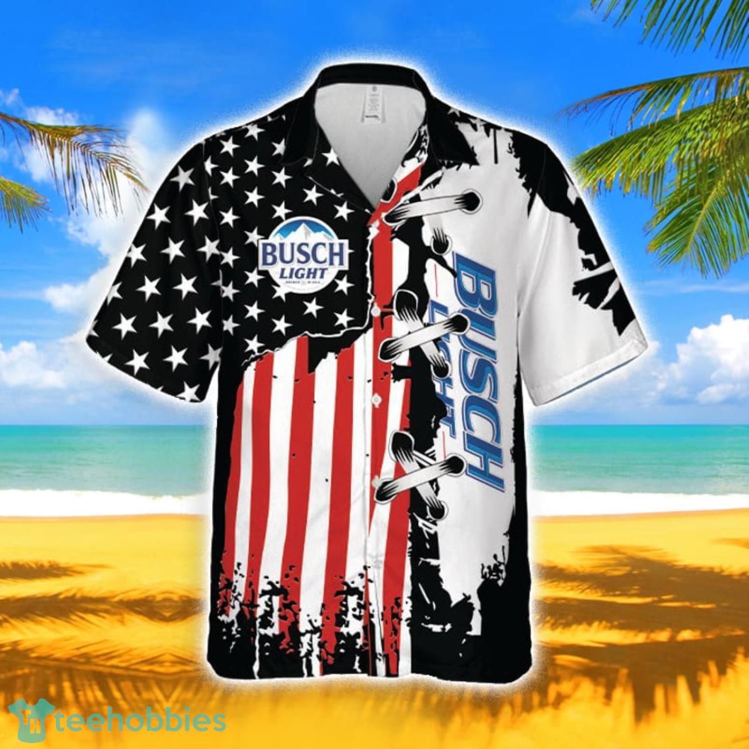 Busch Beach Lover Short Sleeve Hawaiian Shirt For Men And Women American Flag Product Photo 1