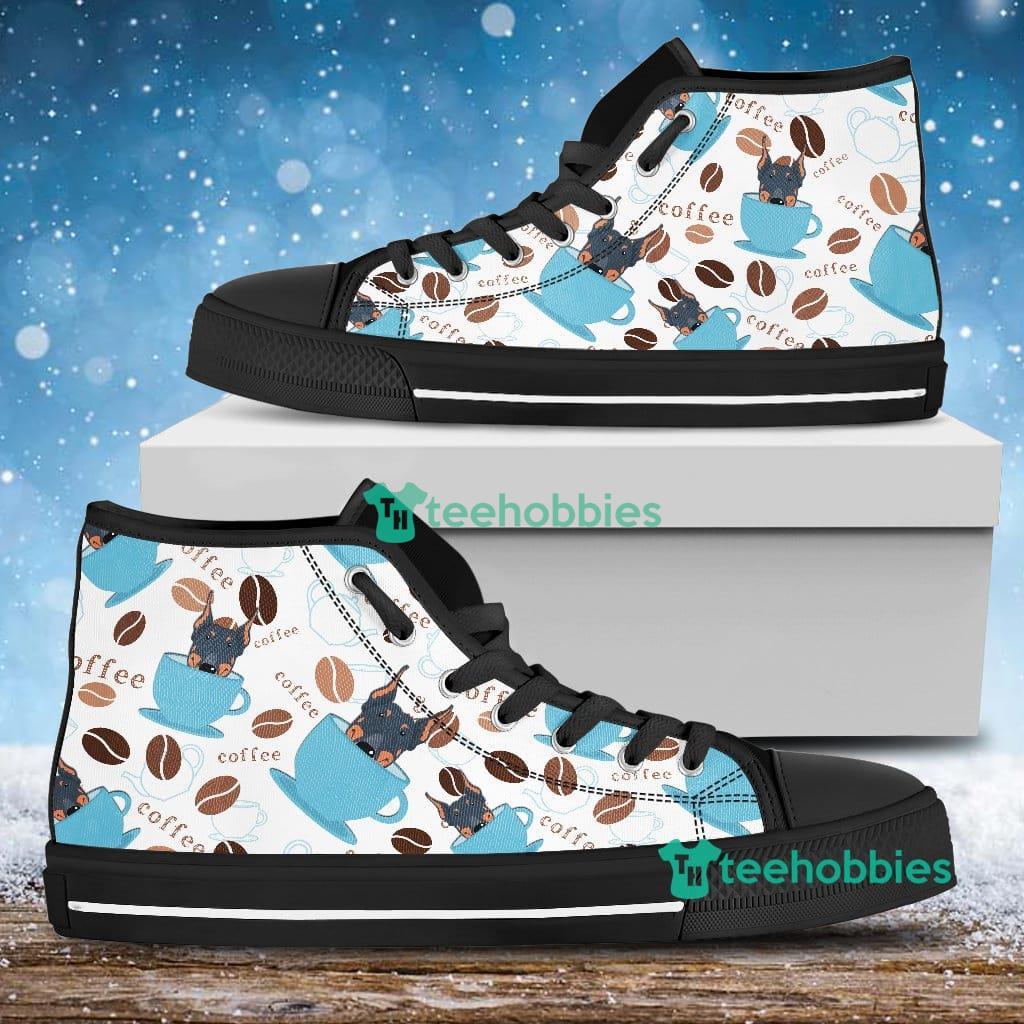 Coffee Doberman Fabric Pattern High Top Shoes For Men And Women Product Photo 1