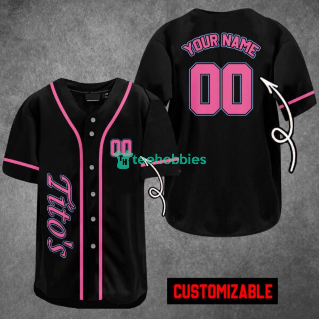 Custom Black White Pinstripe Pink Tito'S Baseball Jersey Shirt For