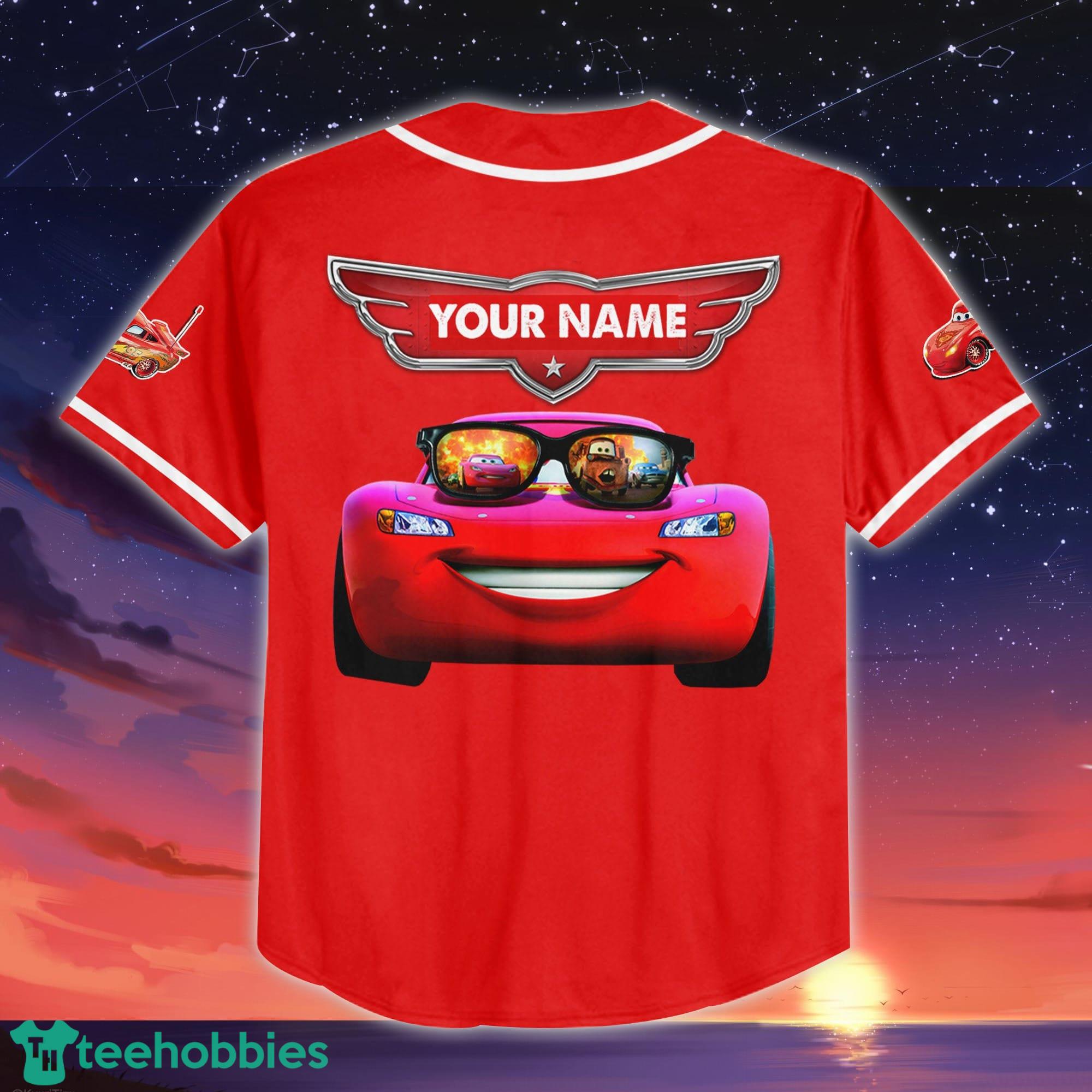 Personalized Lightning Mcqueen Racing Flag Cars Baseball Jersey - T-shirts  Low Price