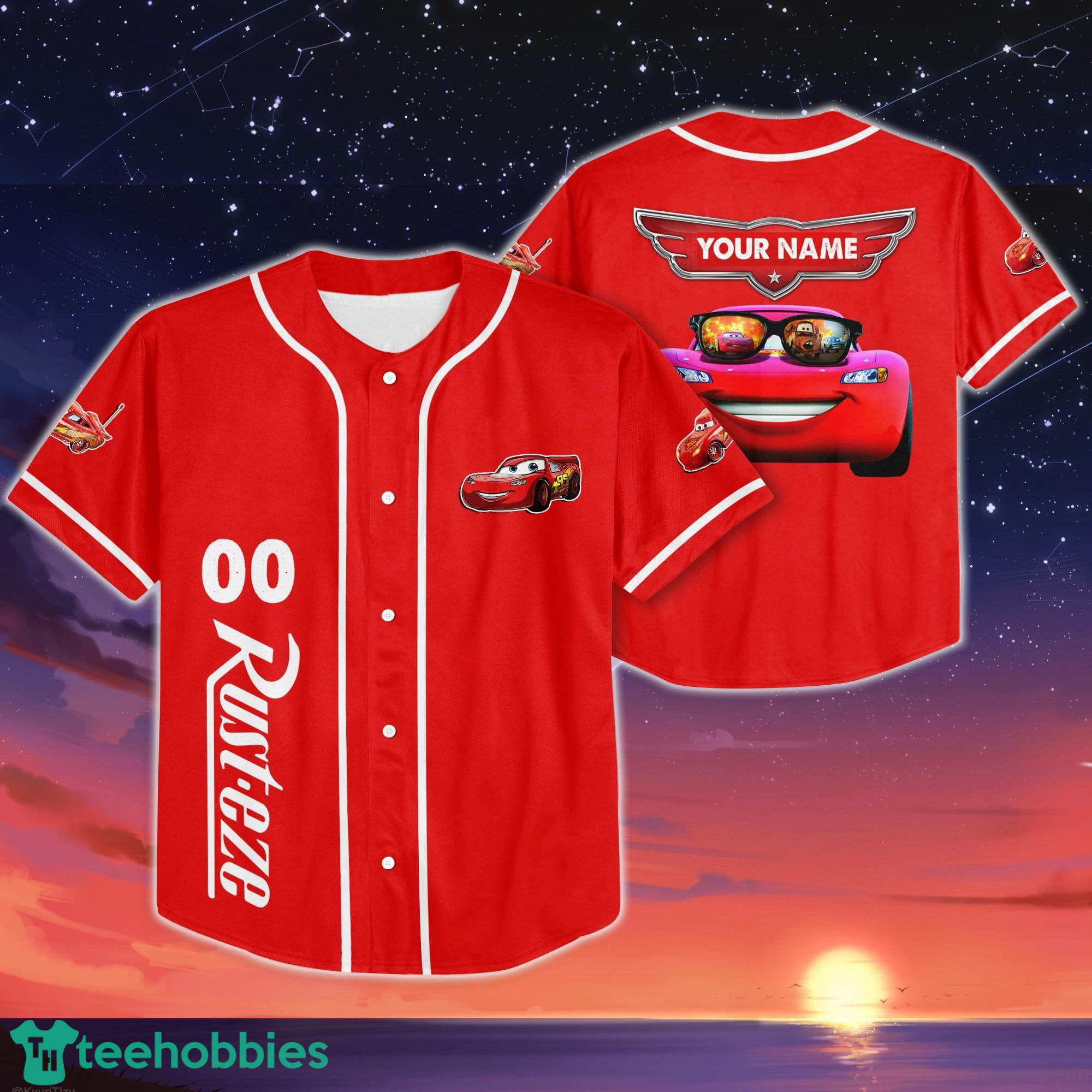 Lightning Mcqueen Red Black Horizontal Custom Name Baseball Jersey Shirt  Cute Gifts For Fans Disney And Sport Lovers - Banantees