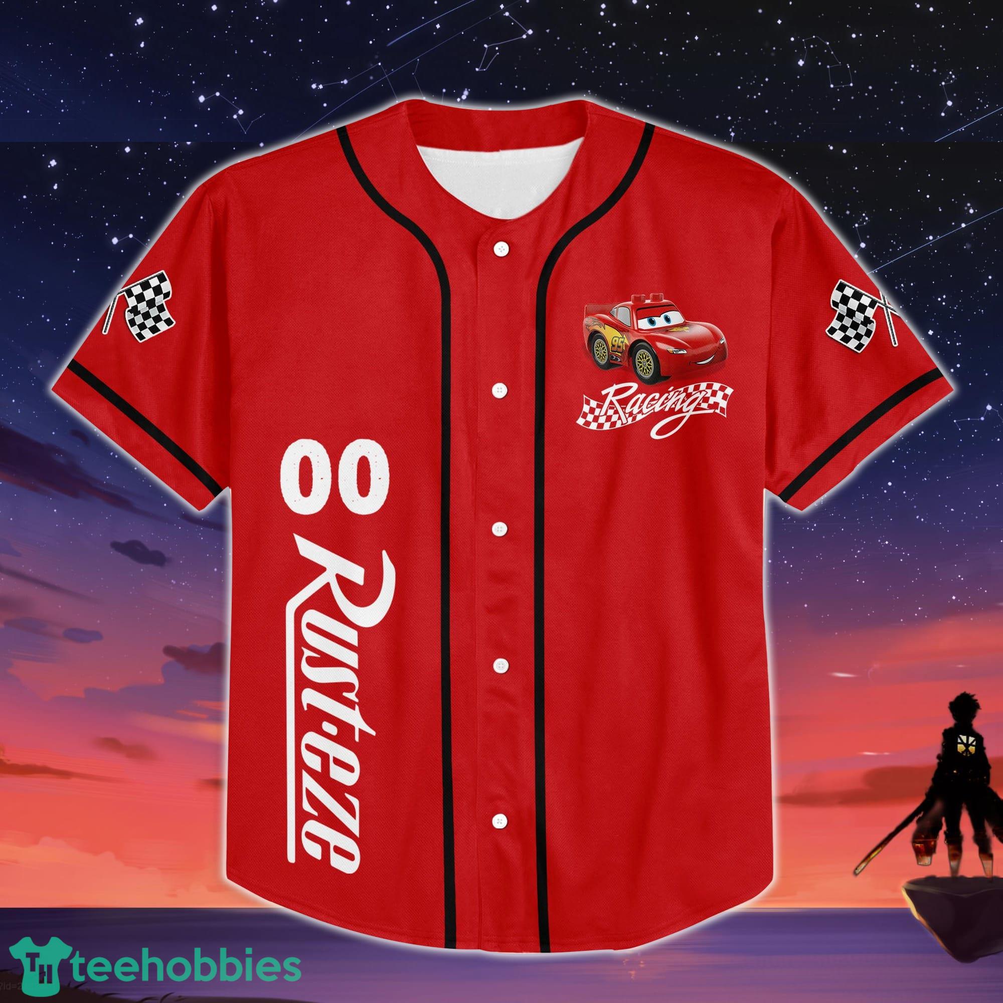 Custom Name And Number For Disney Fans Lightning Mcqueen Speed Red Dark Baseball Jersey Shirt image Custom Name And Number For Disney Fans Lightning Mcqueen Speed Red Dark Baseball Jersey Shirt Product Photo 2