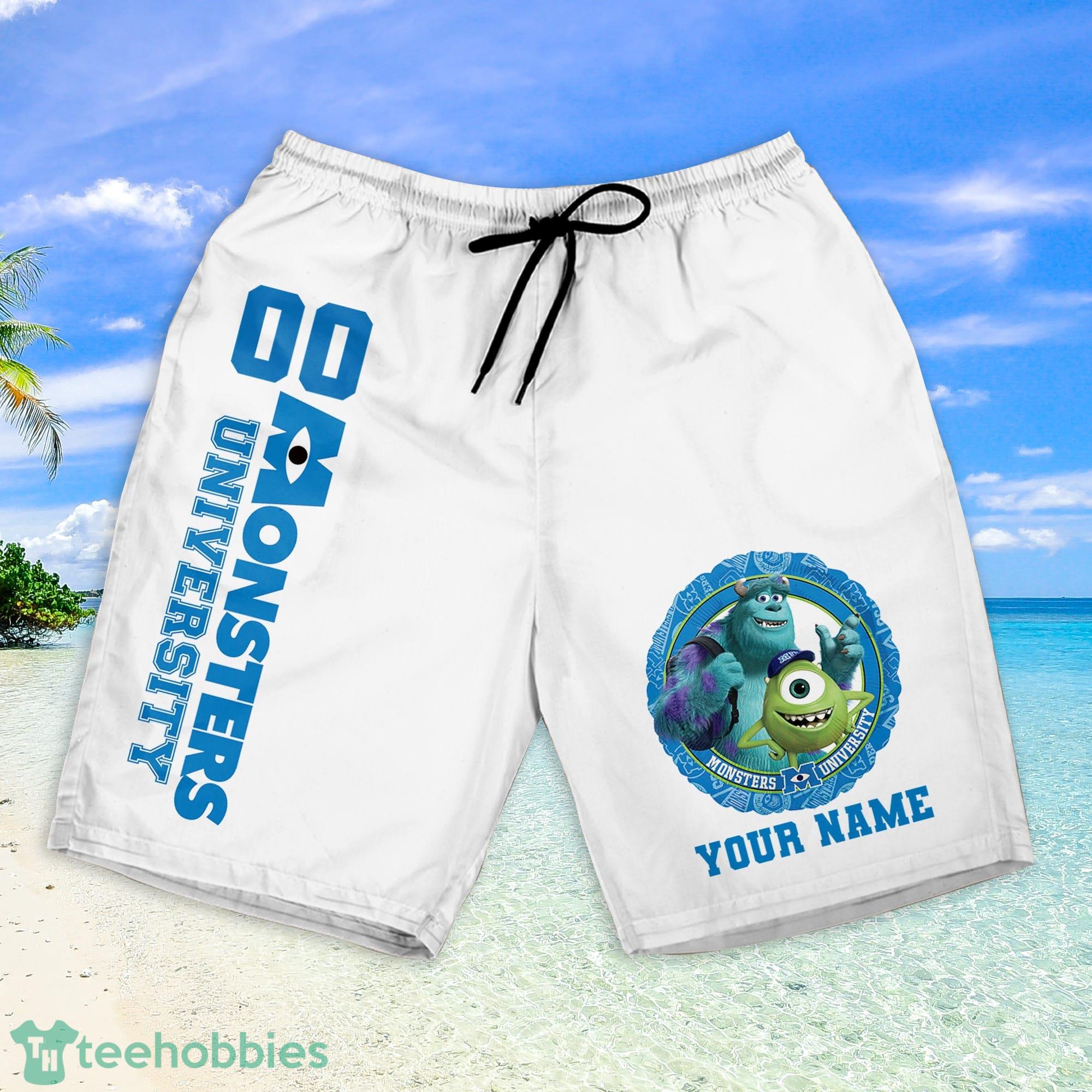 Custom Name And Number Monsters Inc University Beach Shorts Summer Gifts For Fans Disney Product Photo 1 Custom Name And Number Monsters Inc University Beach Shorts Summer Gifts For Fans Disney Product Photo 1