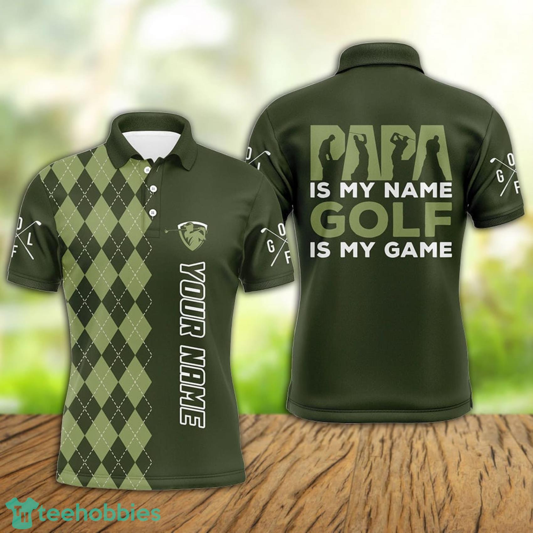 Custom Name Green Argyle Pattern Papa Is My Name Golf Is My Game Polo Shirt For Men And Women Product Photo 1 Custom Name Green Argyle Pattern Papa Is My Name Golf Is My Game Polo Shirt For Men And Women Product Photo 1
