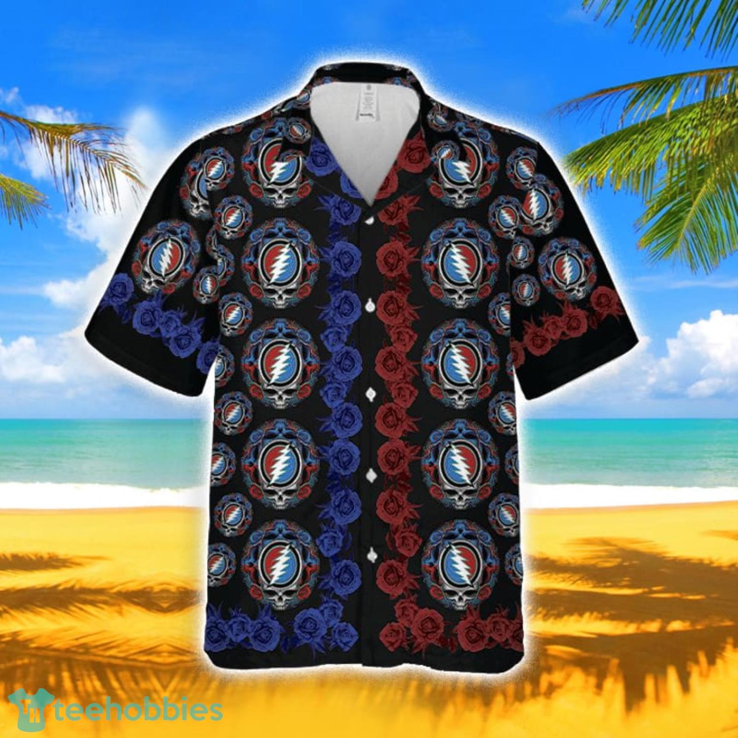 Grateful Dead And Rose All Over Print 3D Hawaiian Shirt - Black