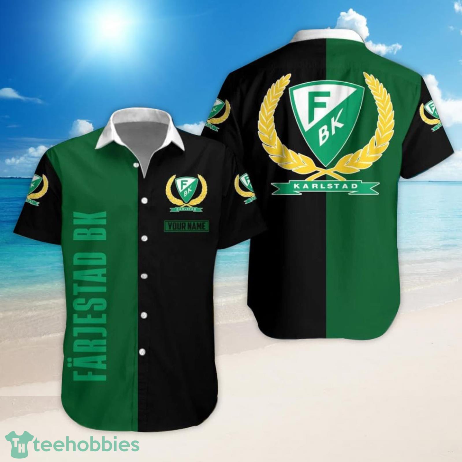 SHL Hockey Farjestad BK Set Hawaiian Shirt And Shorts Product Photo 1 SHL Hockey Farjestad BK Set Hawaiian Shirt And Shorts Product Photo 1