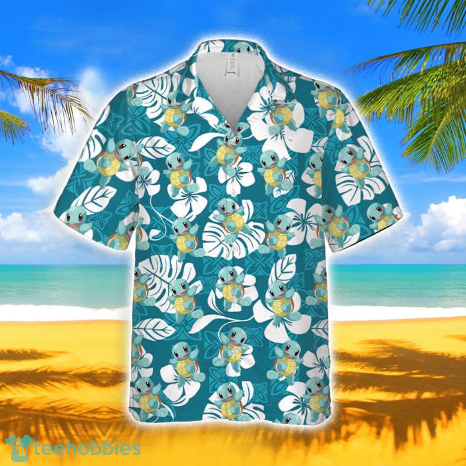 Squirtle Pokemon Floral Pattern Beach Lover Short Sleeve Hawaiian Shirt For Men And Women Product Photo 1