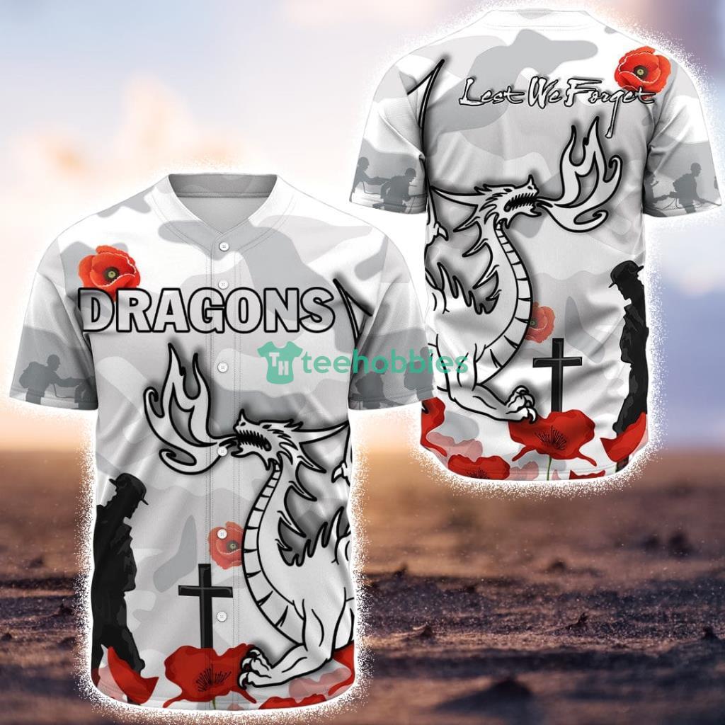 St. George Illawarra Dragons Anzac Day New - Rugby Team Baseball Jerseys Shirt Product Photo 1 St. George Illawarra Dragons Anzac Day New - Rugby Team Baseball Jerseys Shirt Product Photo 1