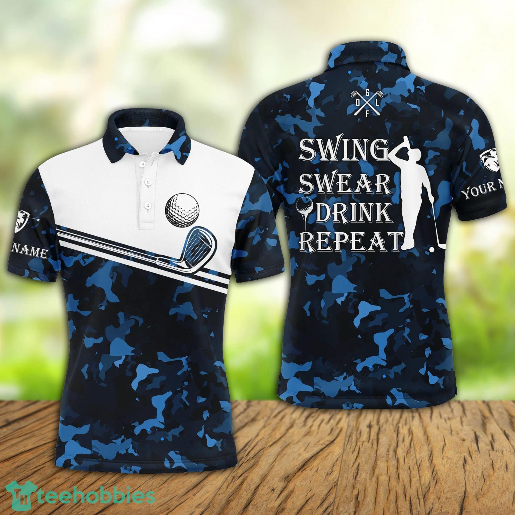 Swing Swear Drink Repeat Custom Name Navy Blue Camo White Polo Shirt For Men And Women Product Photo 1 Swing Swear Drink Repeat Custom Name Navy Blue Camo White Polo Shirt For Men And Women Product Photo 1