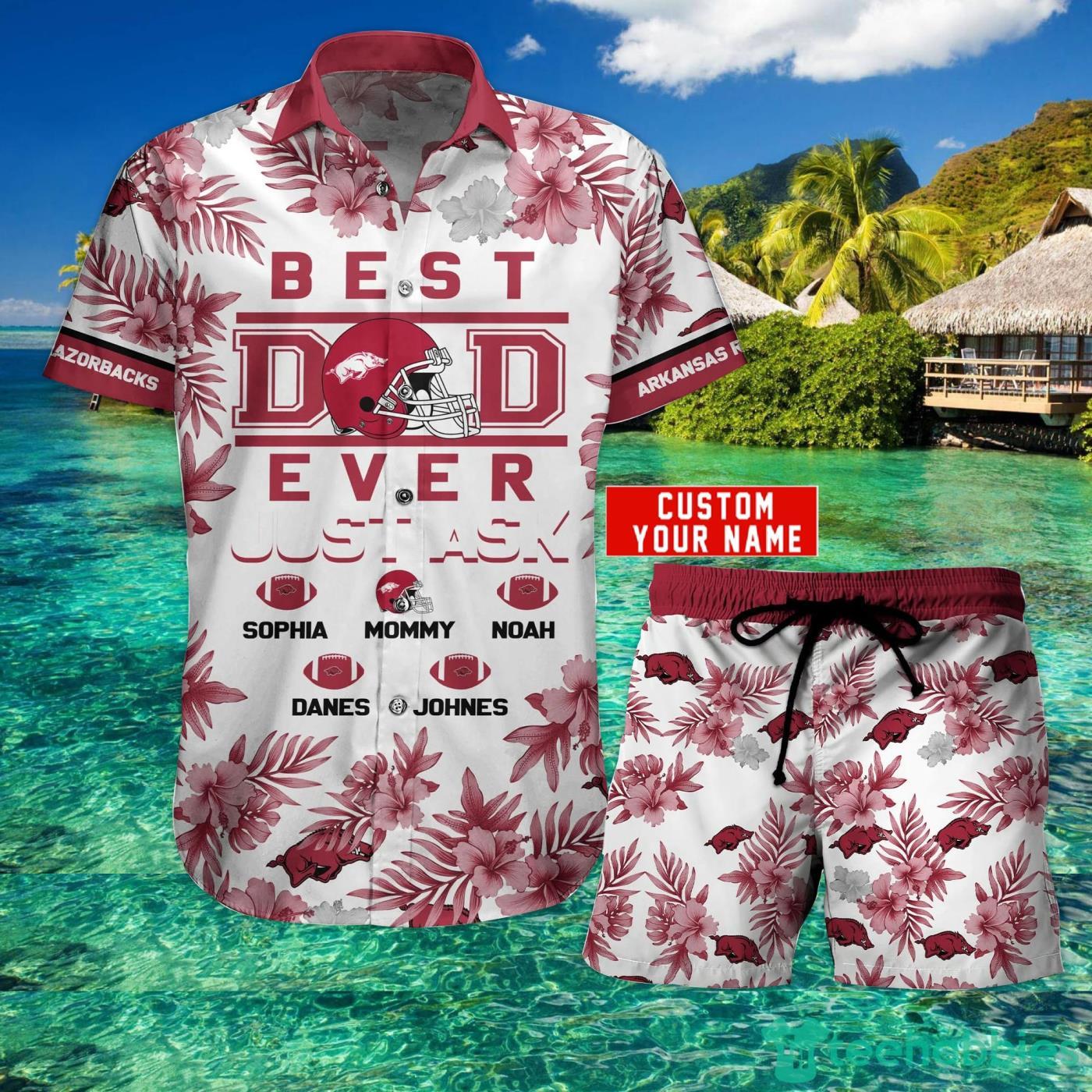 Arkansas Razorbacks Best Dad Custom Name Hawaiian Shirt And Short Summer Gift Product Photo 1