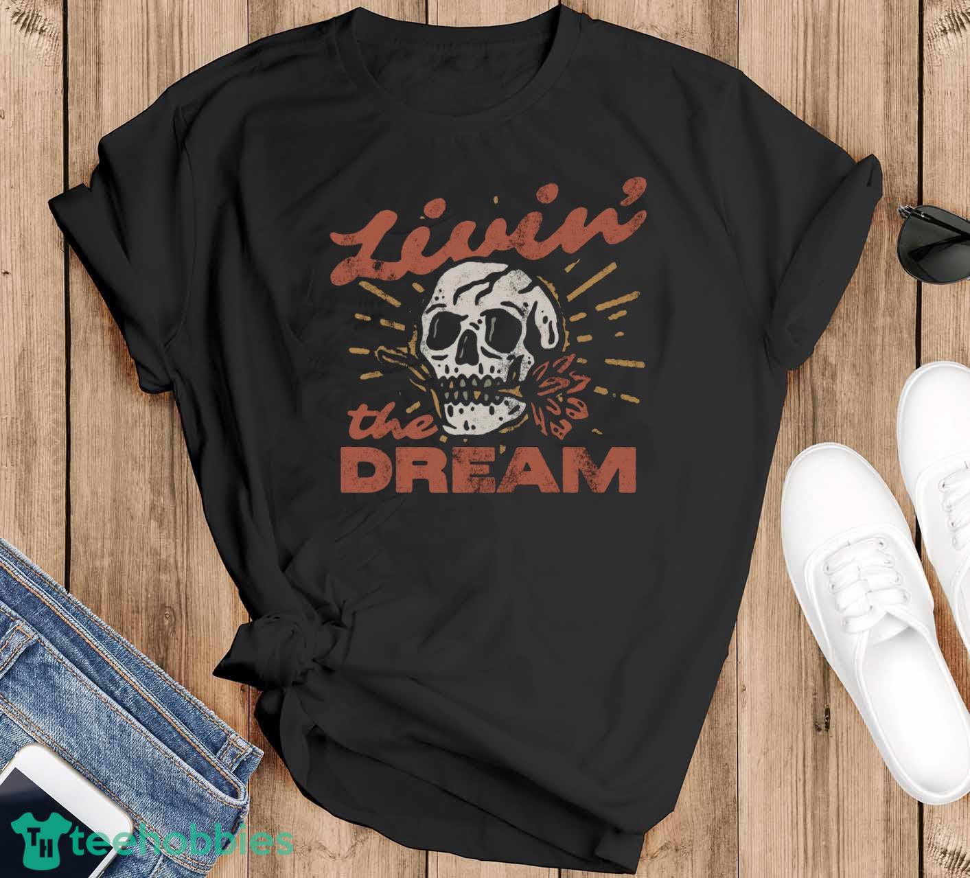 Best Seller Livin' The Dream Skull Comfort Colors Graphic Tee Retro Grunge Garment Dyed Shirt - Black T-Shirt