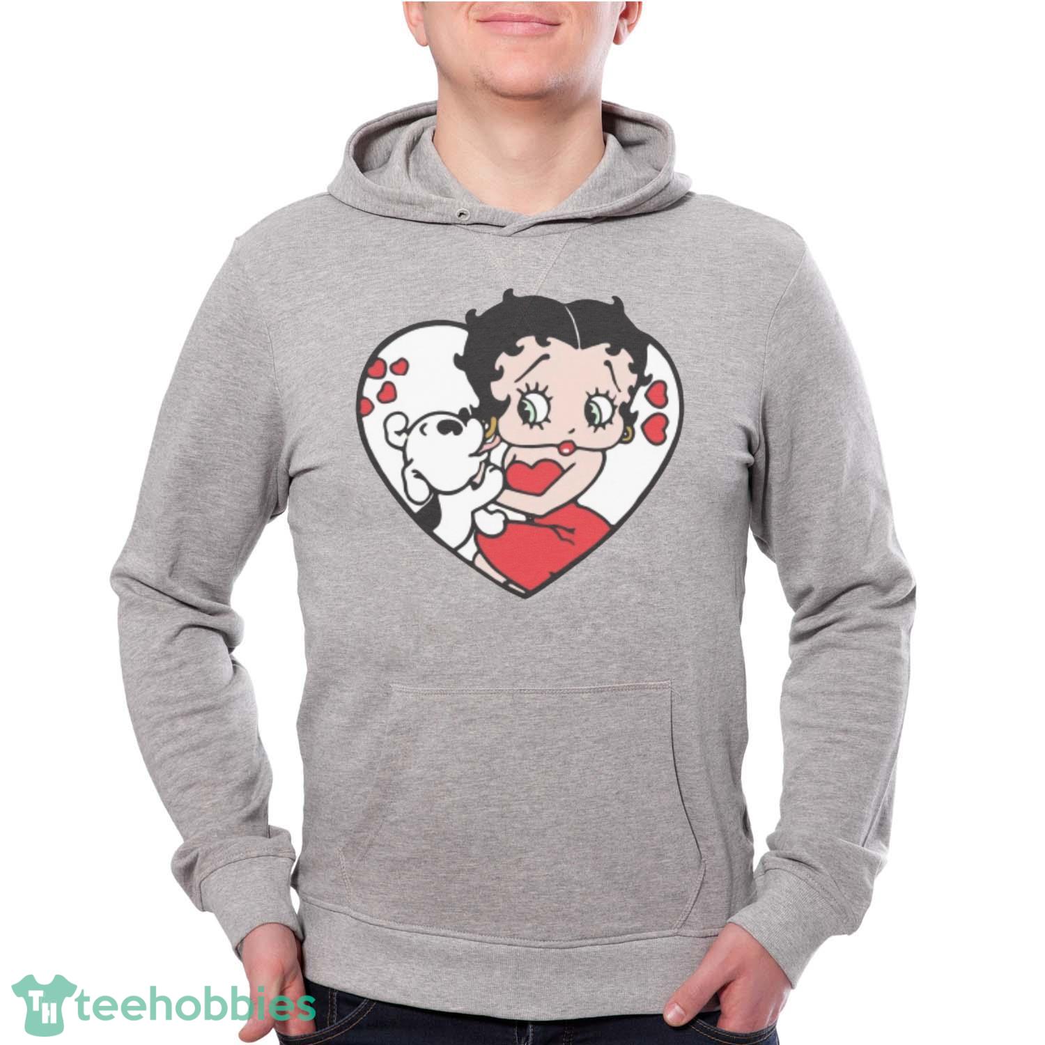 Betty Boop And Cute Dog T-Shirt Trending 2023 - Grey Unisex Hoodie