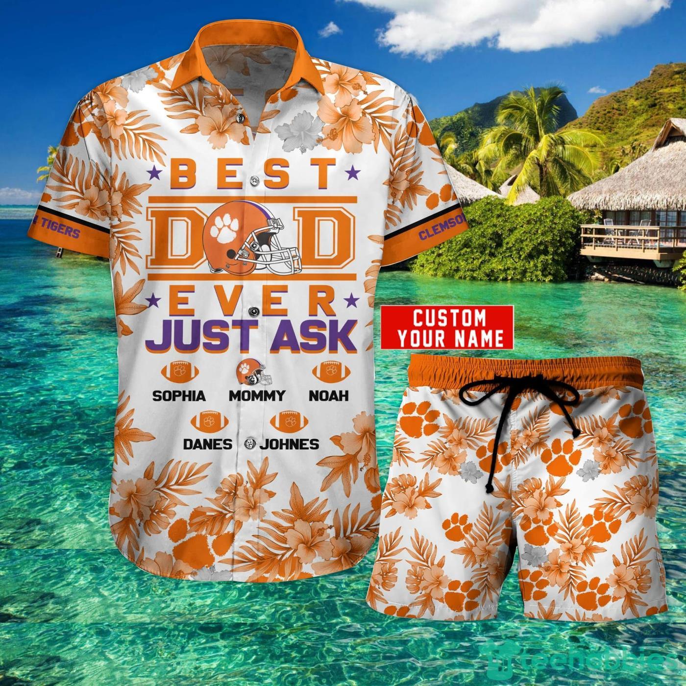 Clemson Tigers Best Dad Custom Name Hawaiian Shirt And Short Summer Gift Product Photo 1