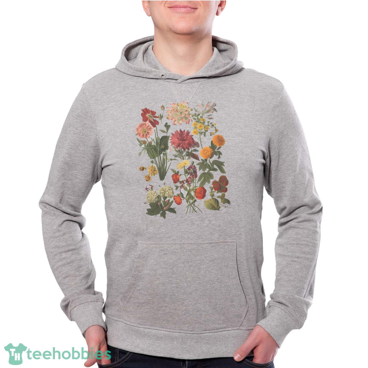 Cottagecore Vintage Flowers Comfort Colors Tee Vintage Botanical Flowers - Grey Unisex Hoodie