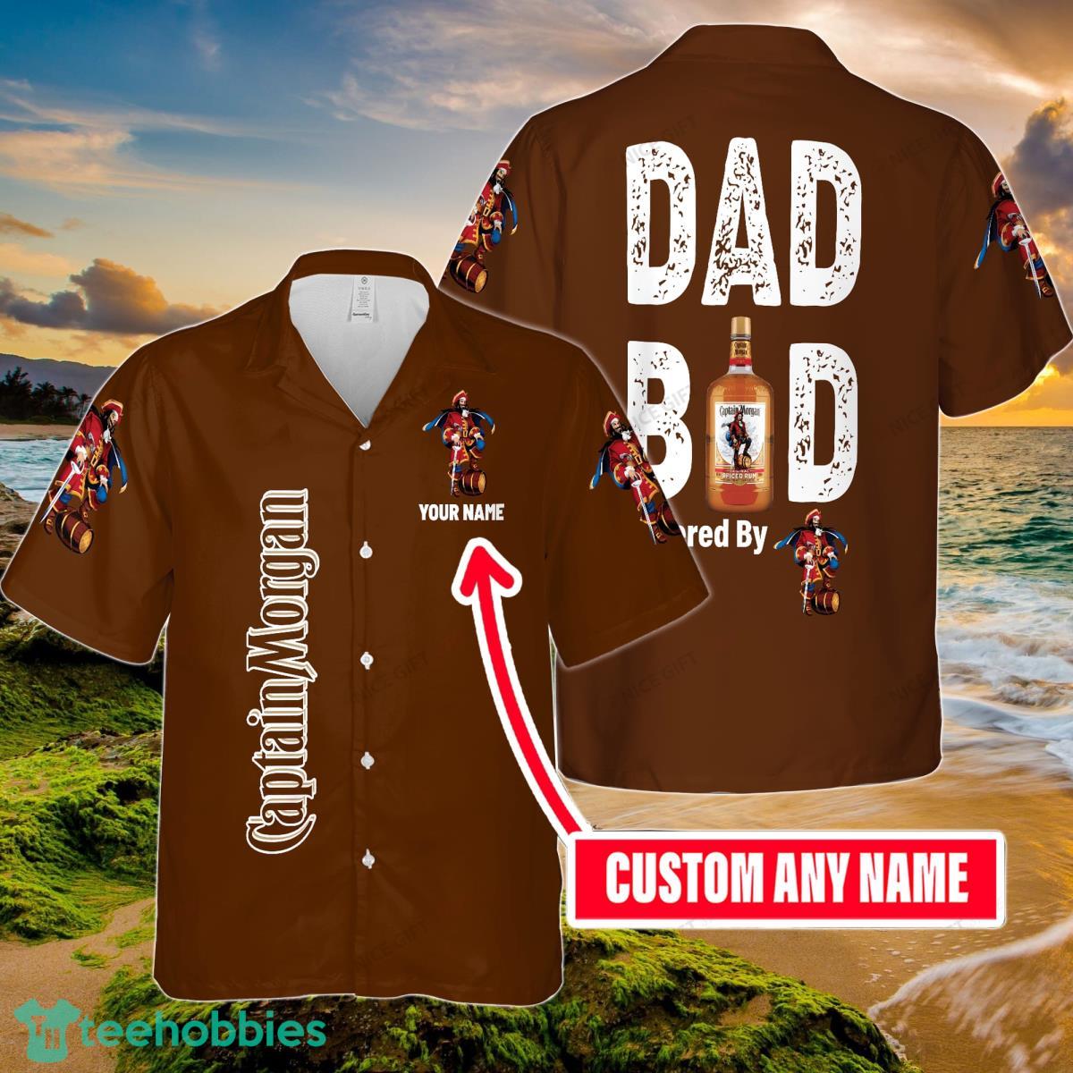 Dad Bod Powered By Captain Morgan Custom Name Hawaiian Shirt Best Gift For Men And Women Fans Product Photo 1