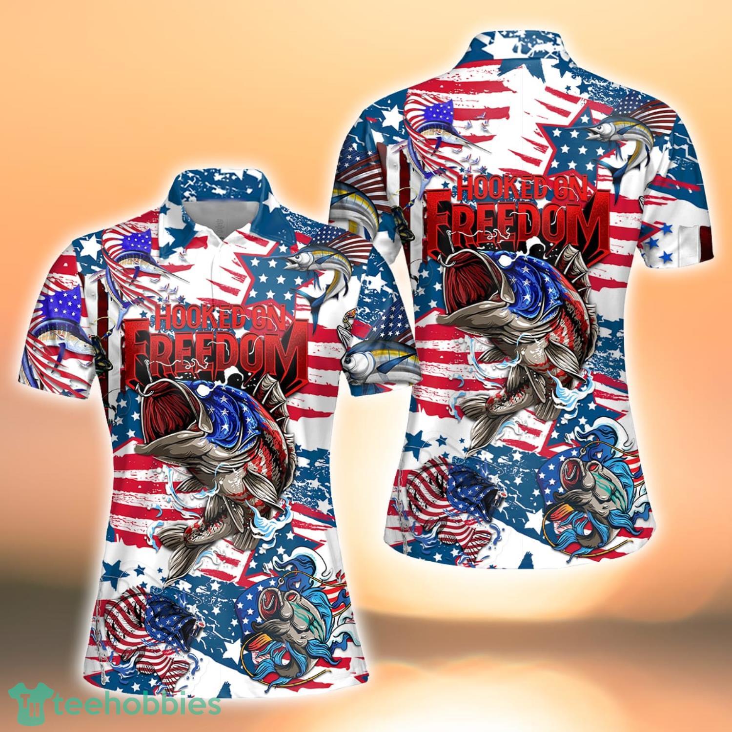 Hooked on Freedom American Flag Fishing Shirt 4th July T-Shirt
