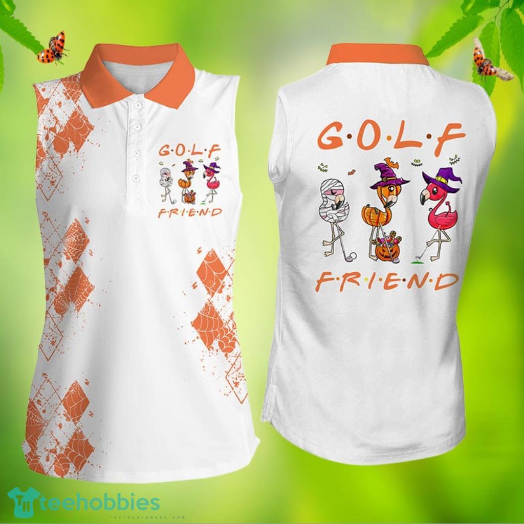 Funny Halloween Womens Sleeveless Golf Polo Shirt - Flamingo Golf Friend Halloween Shirt Product Photo 1