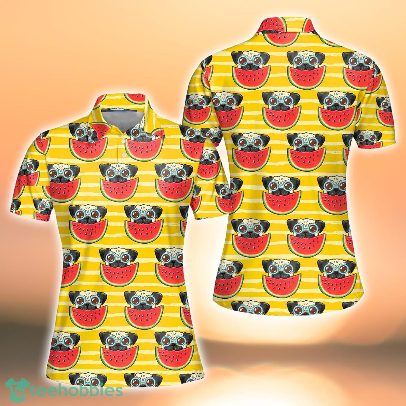 Funny Pug In Sunglasses Eating Watermelon Sport Gift Polo Shirt