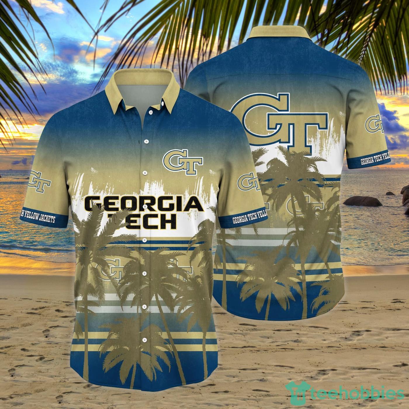 Georgia Tech Yellow Jackets Coconut Tropical Hawaiian Shirt And Short Product Photo 2