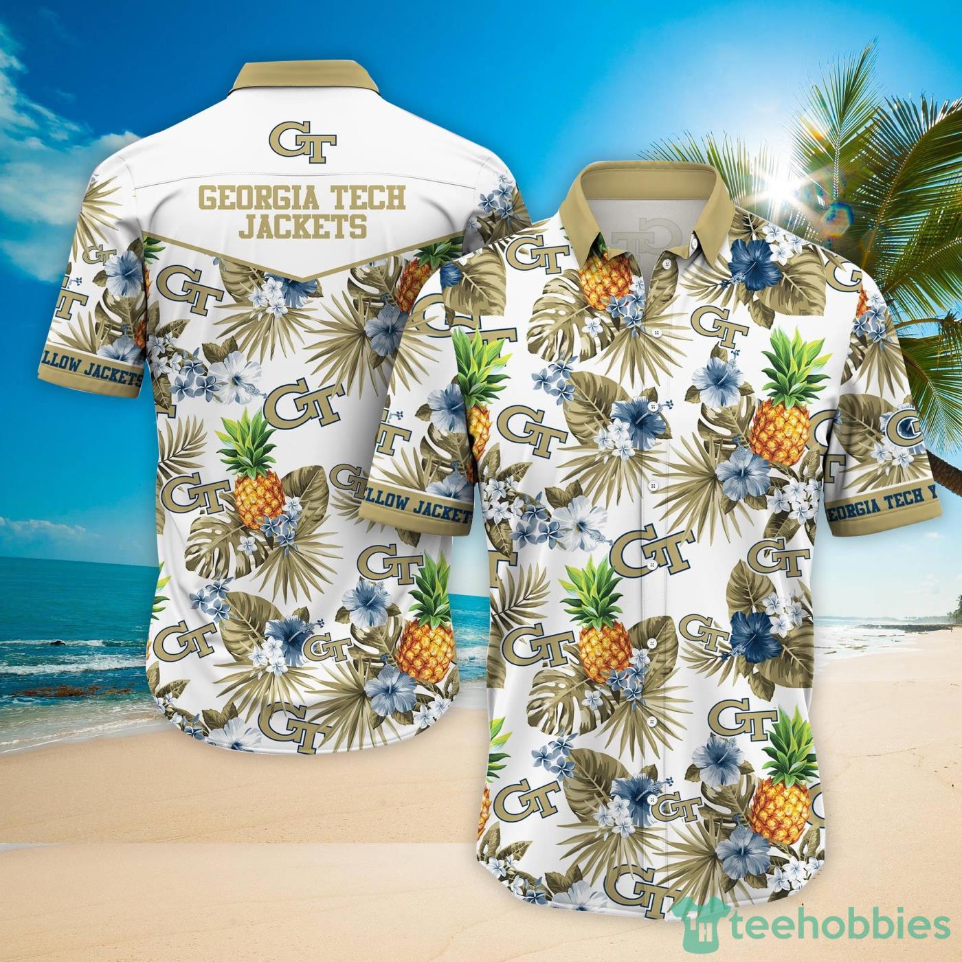 Georgia Tech Yellow Jackets Pineapple Tropical Fruit Lover Hawaiian Shirt And Beach Shorts Product Photo 2