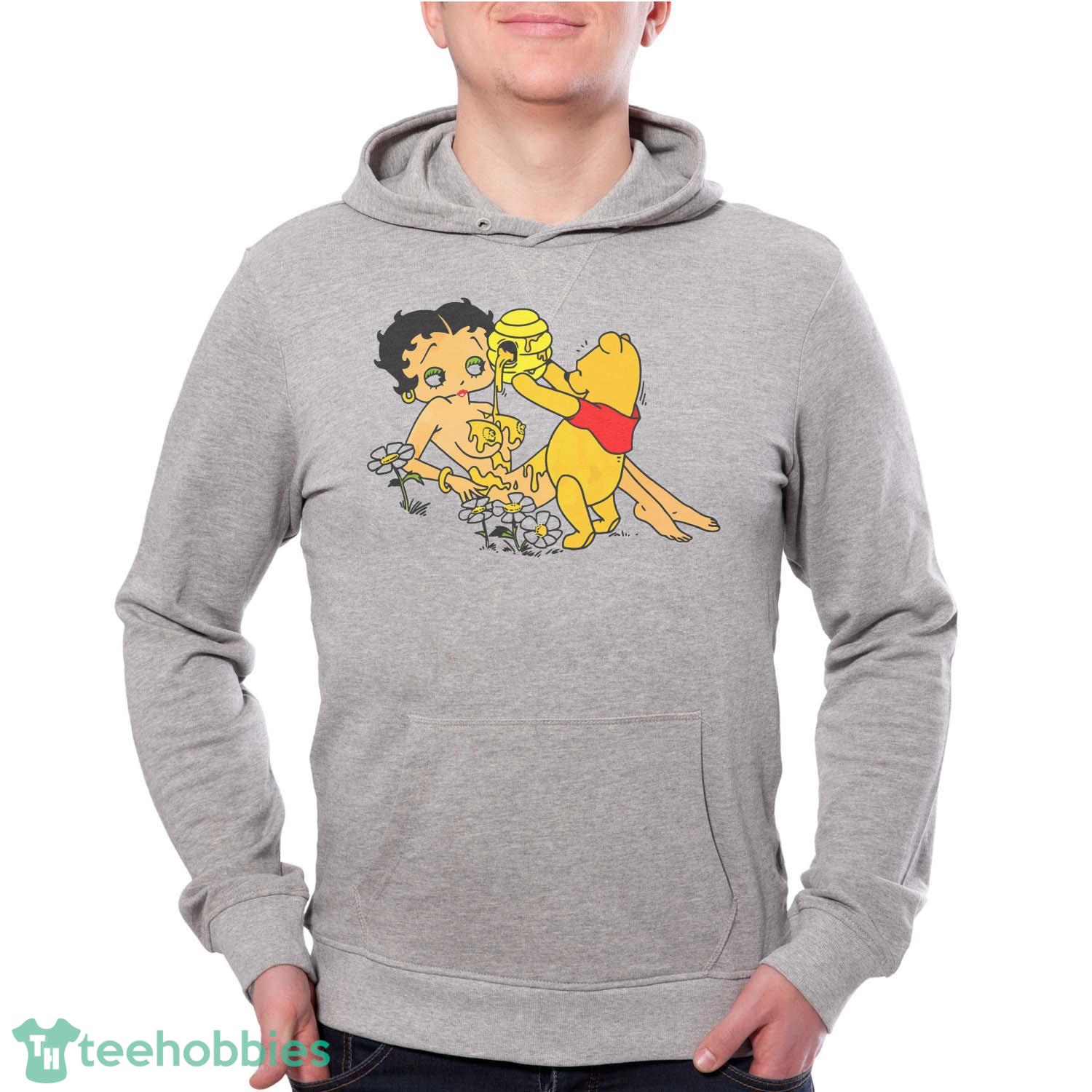 Honey Betty Boop And Pooh Bear Vintage T-Shirt Trending 2023 Animation Shirt - Grey Unisex Hoodie