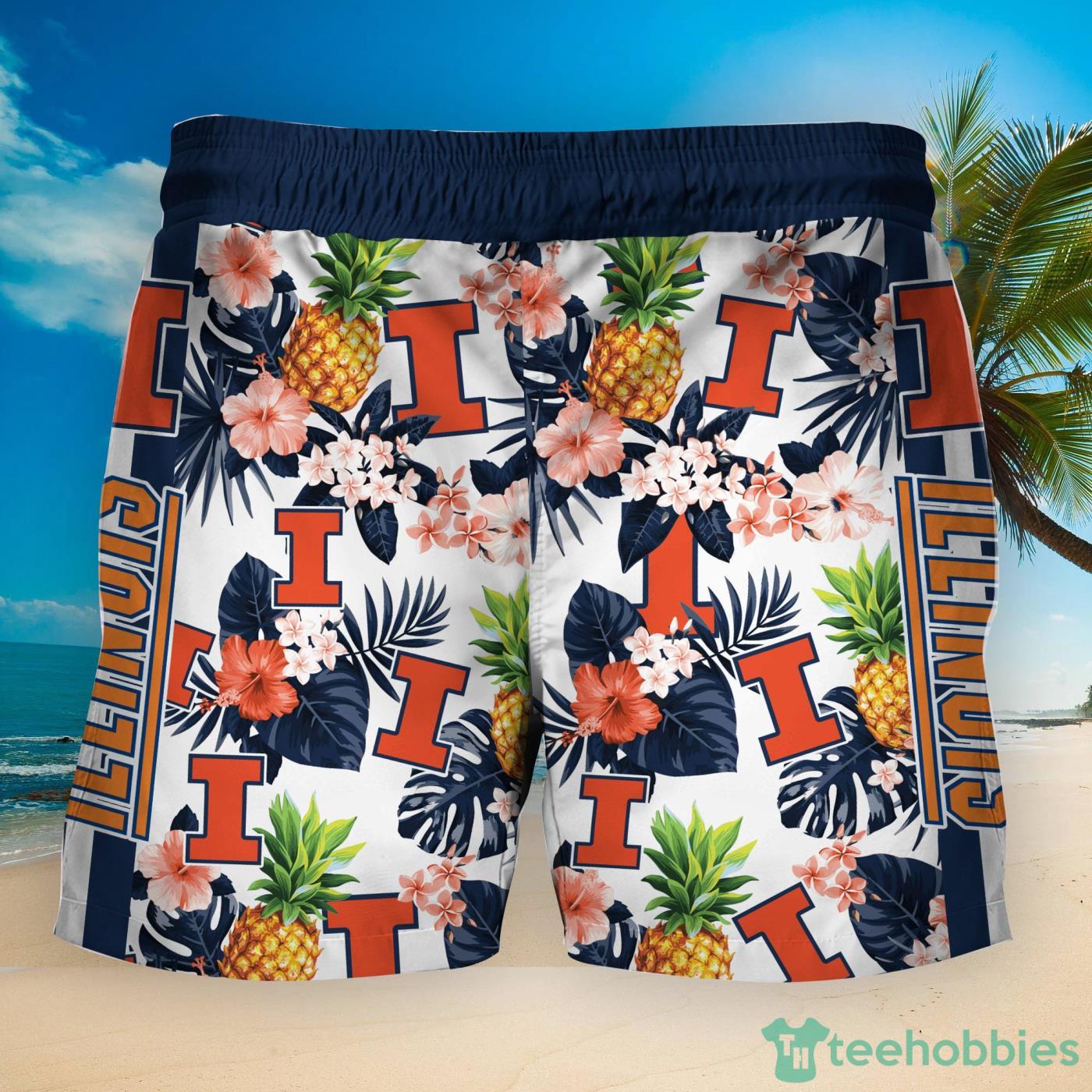 Illinois Fighting Illini Pineapple Tropical Fruit Lover Hawaiian Shirt And Beach Shorts Product Photo 2