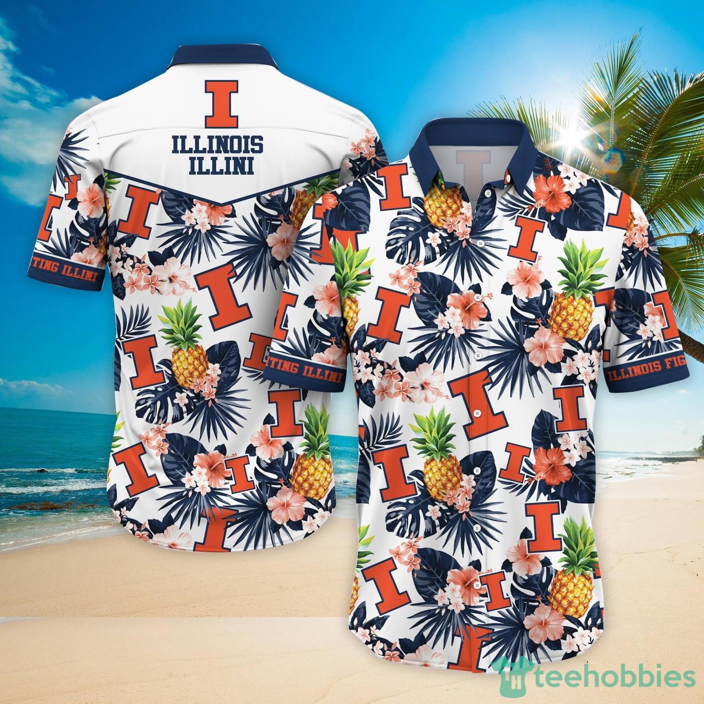 Illinois Fighting Illini Pineapple Tropical Fruit Lover Hawaiian Shirt And Beach Shorts Product Photo 1