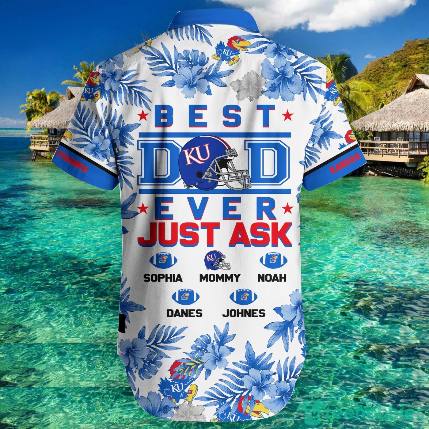 Kansas Jayhawks Best Dad Custom Name Hawaiian Shirt And Short Summer Gift Product Photo 2