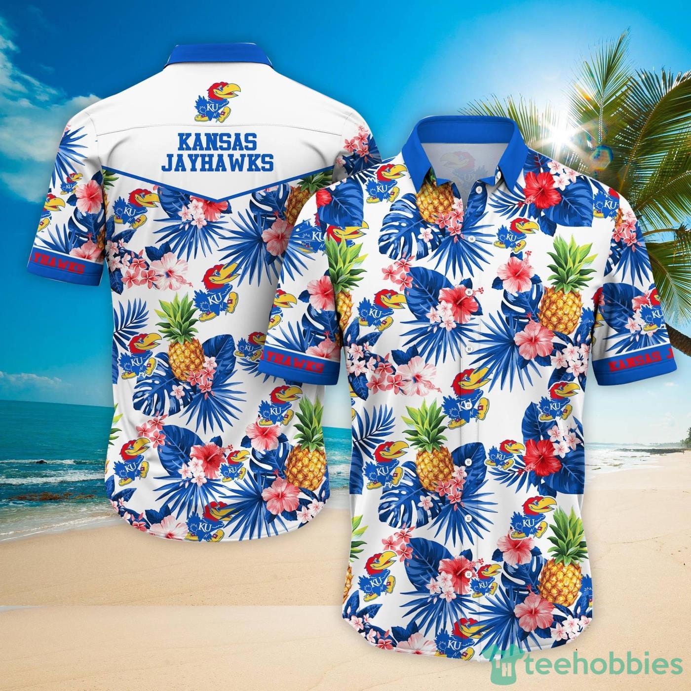 Kansas Jayhawks Pineapple Tropical Fruit Lover Hawaiian Shirt And Beach Shorts Product Photo 1